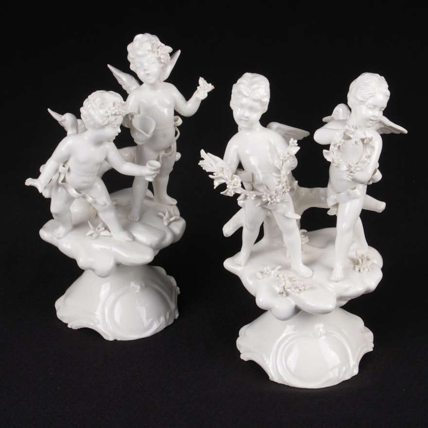 Italian Sculpted Porcelain Cherub Figurines, 20th Century