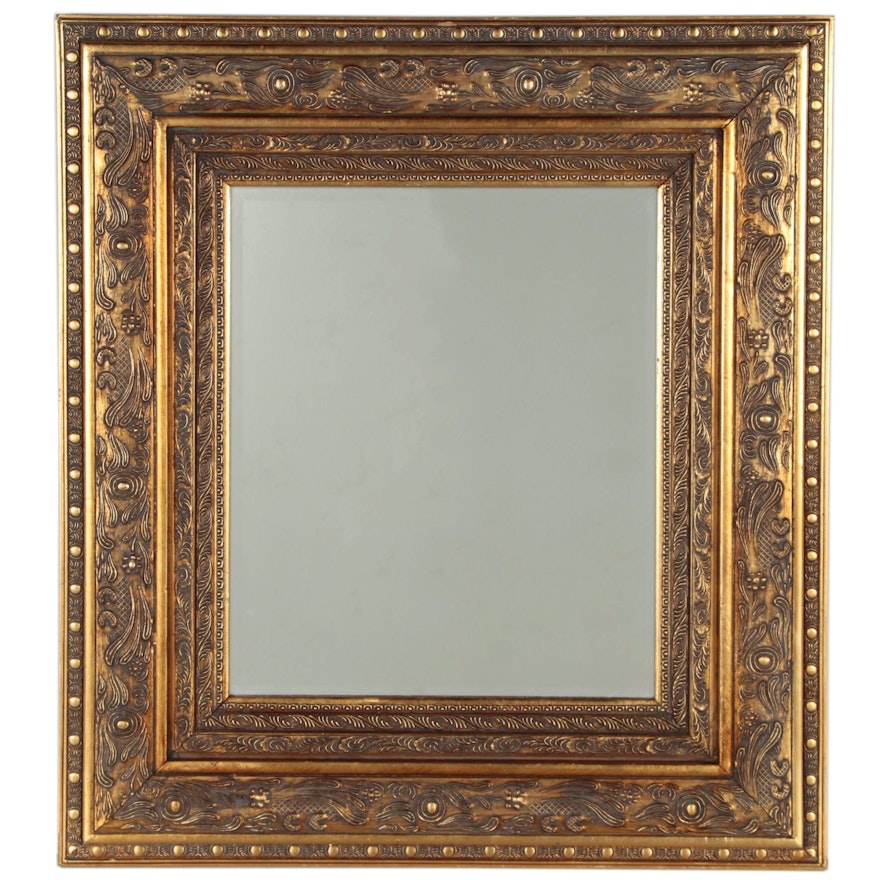 Giltwood and Gesso Beveled Wall Mirror with Relief Decoration