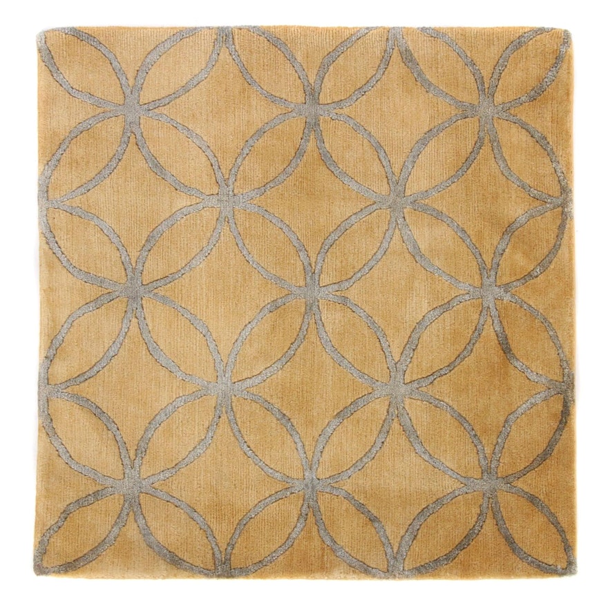 2'11 x 3'0 Hand-Knotted Indian Mid Century Modern Style Rug, 2000s