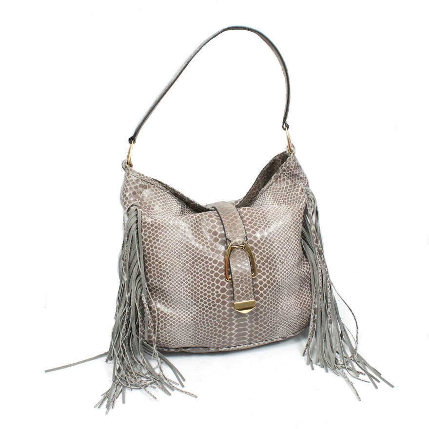 G.I.L.I. Snake Embossed Fringed Leather Hobo Shoulder Bag