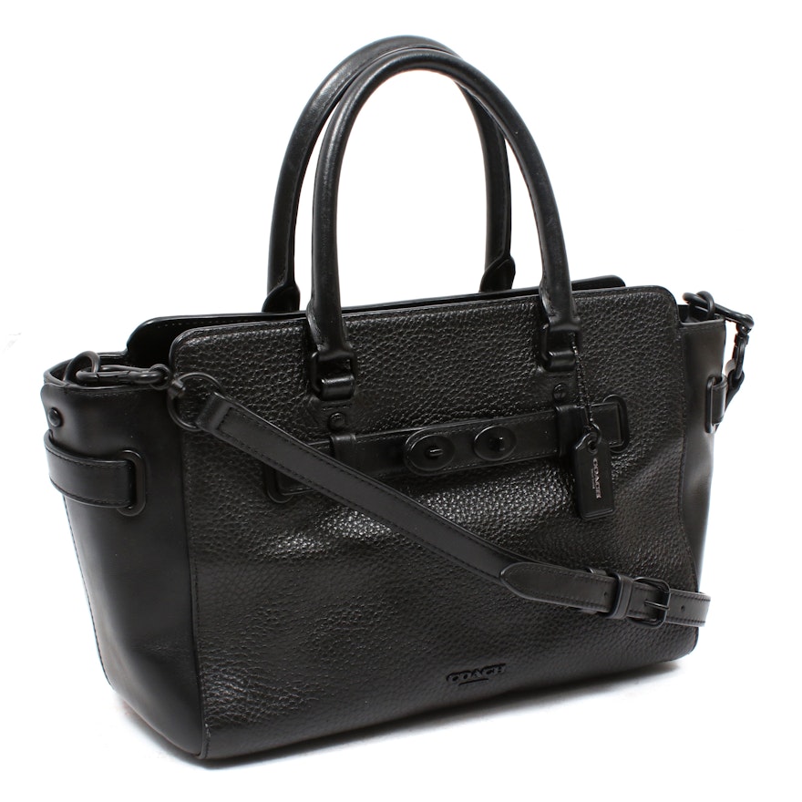 Coach Blake Black Pebbled Leather Carryall Convertible Satchel