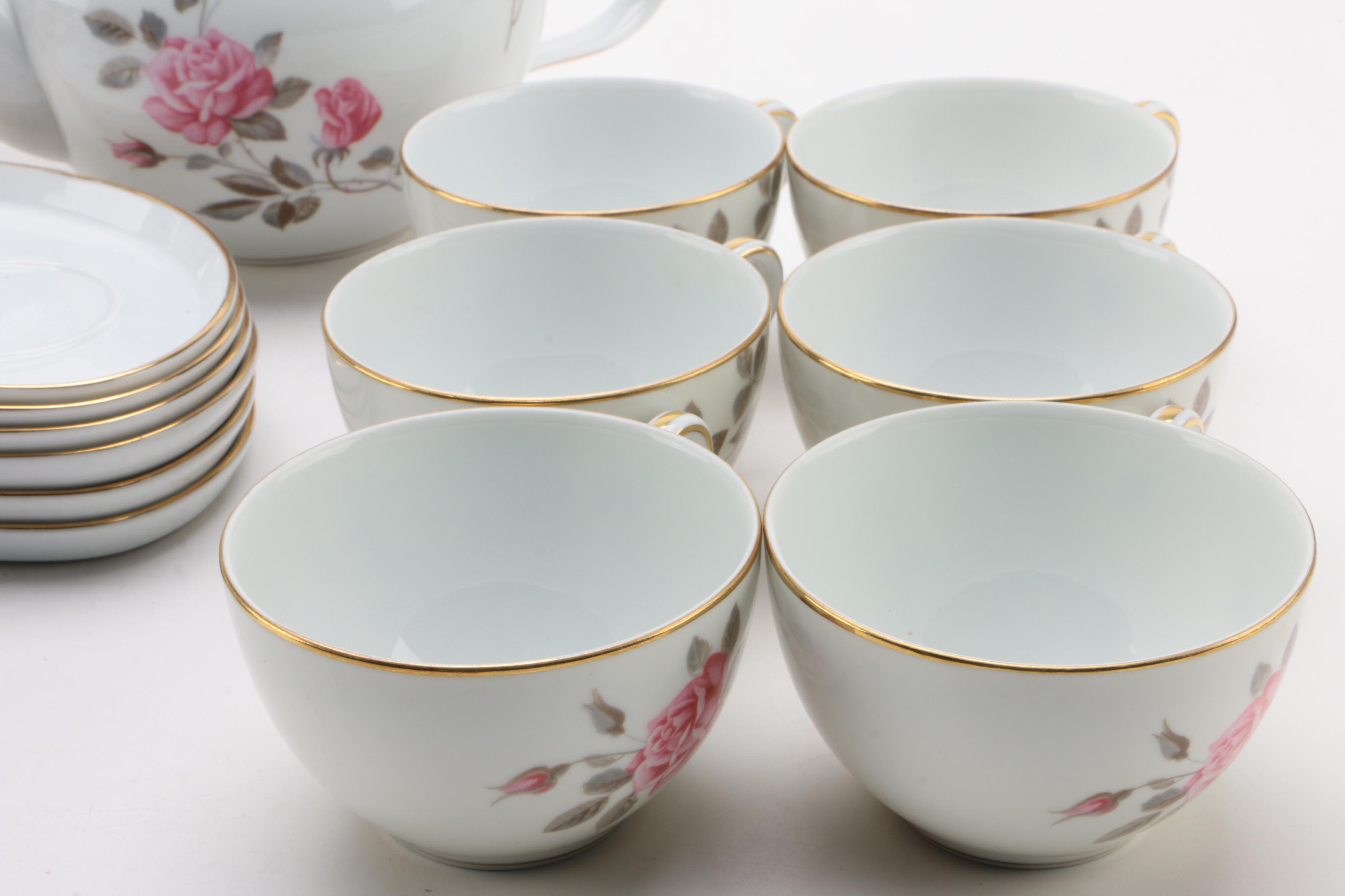 Noritake "Pink Rose" Porcelain Tea Service Set, Mid-20th Century