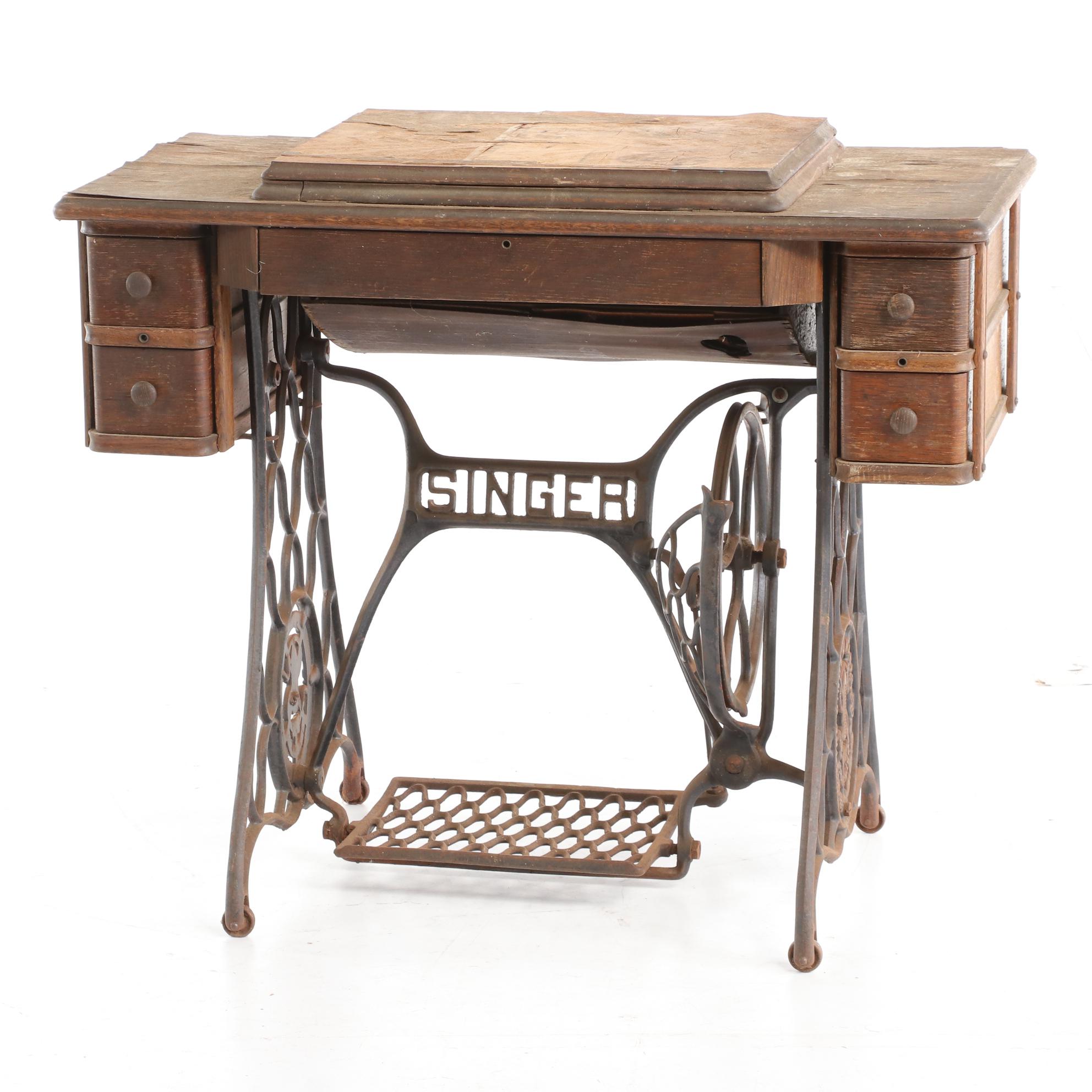 Singer Manufacturing Co. Cast Iron Treadle Bases with Cabinets, Early 20th c.
