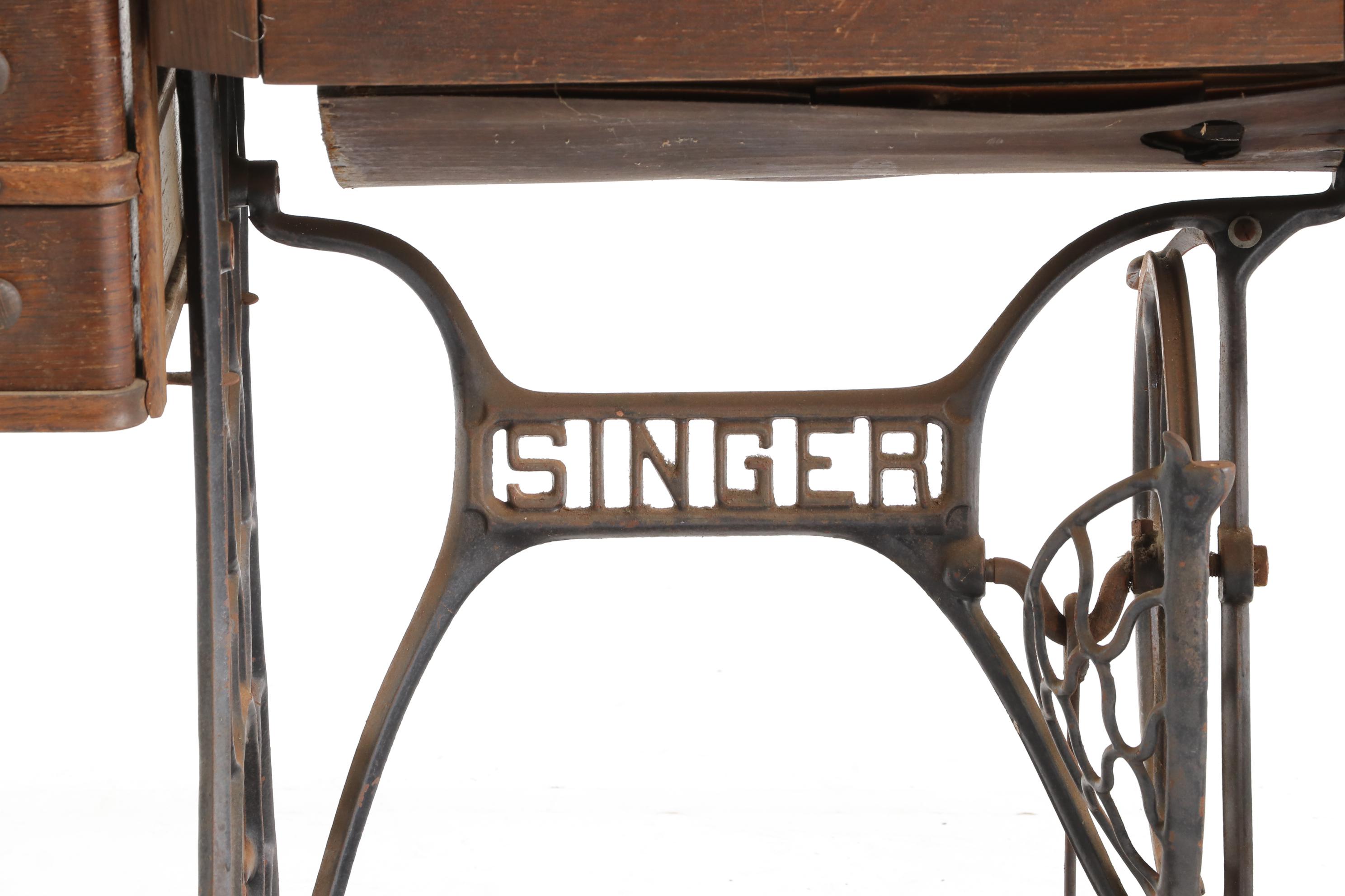 Singer Manufacturing Co. Cast Iron Treadle Bases with Cabinets, Early 20th c.