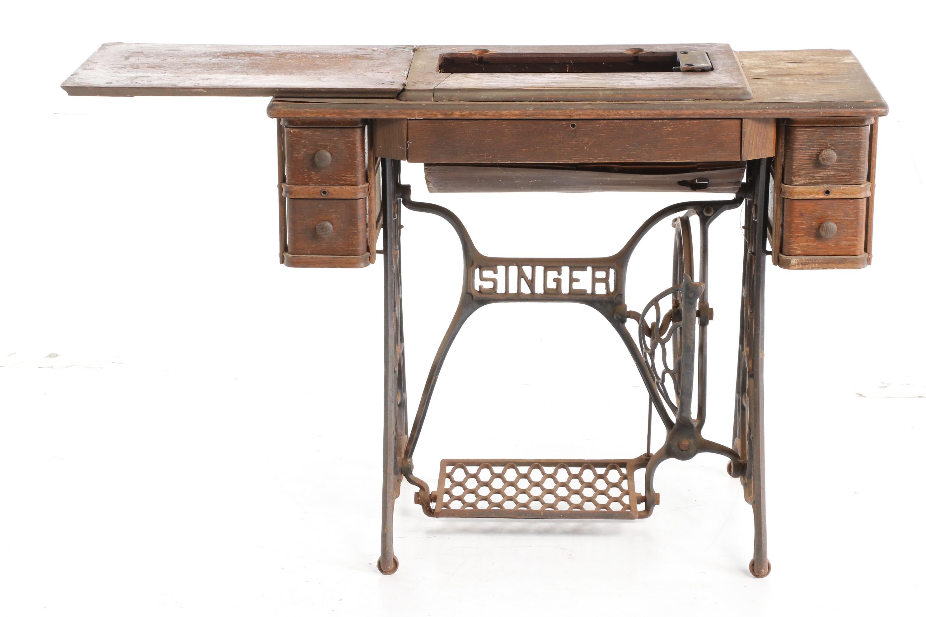 Singer Manufacturing Co. Cast Iron Treadle Bases with Cabinets, Early 20th c.