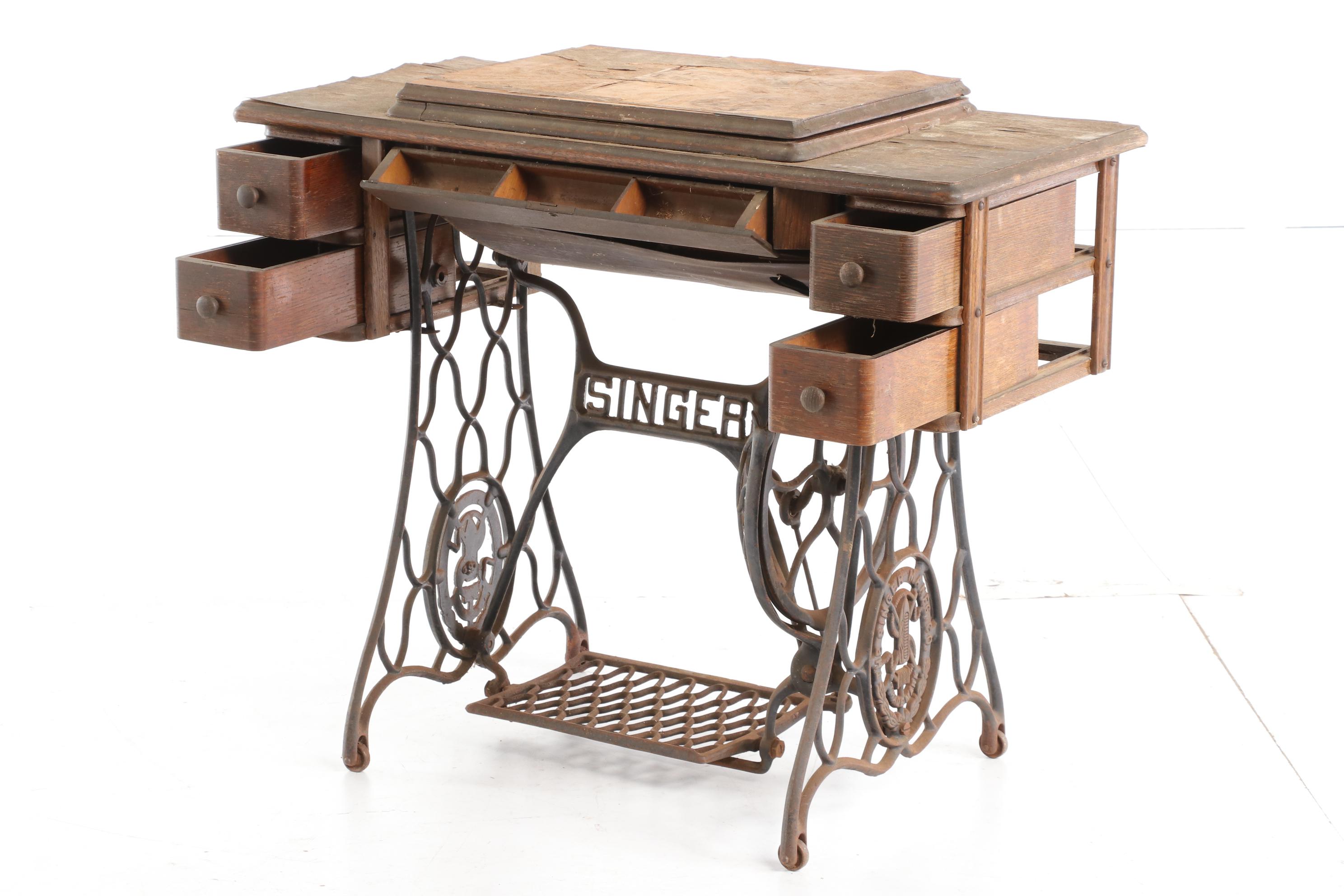 Singer Manufacturing Co. Cast Iron Treadle Bases with Cabinets, Early 20th c.