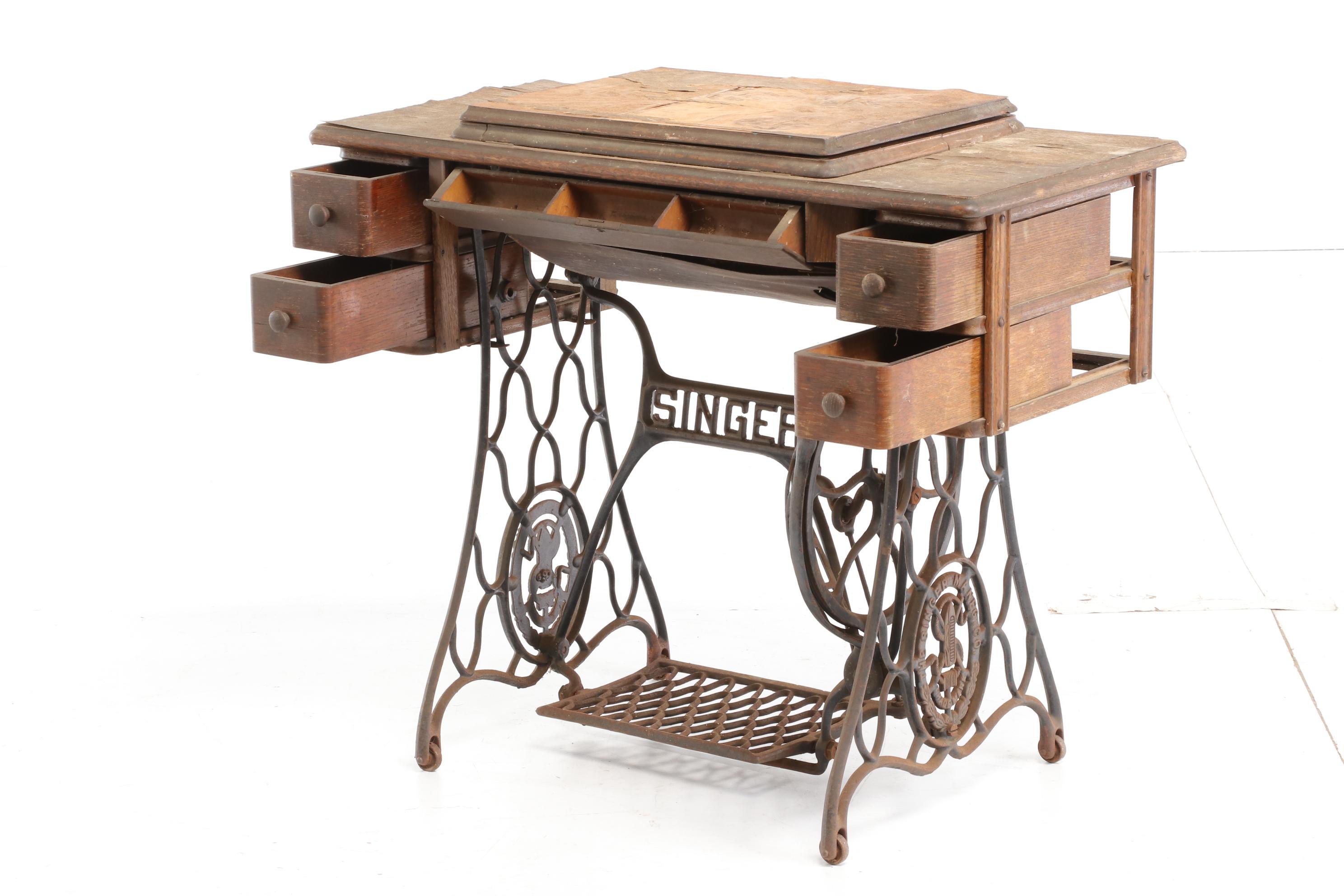 Singer Manufacturing Co. Cast Iron Treadle Bases with Cabinets, Early 20th c.