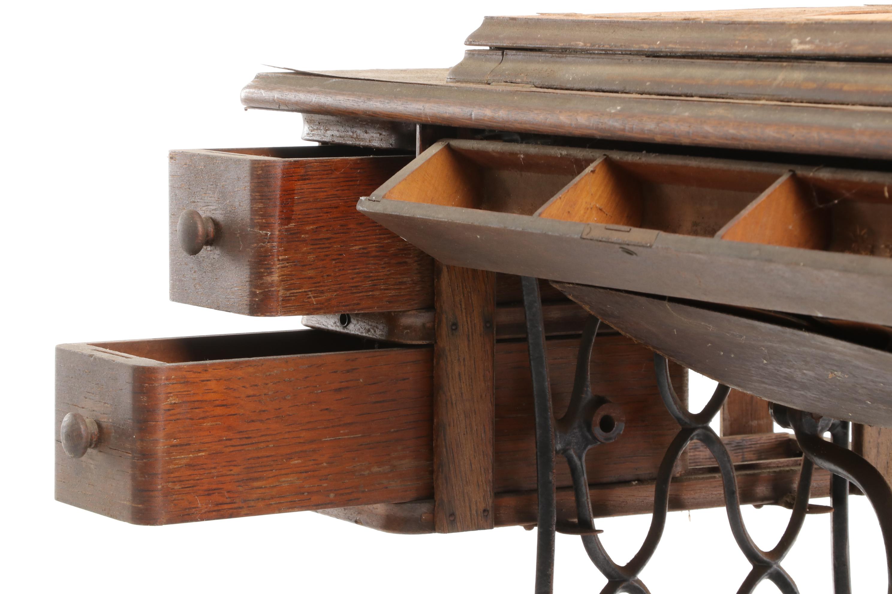 Singer Manufacturing Co. Cast Iron Treadle Bases with Cabinets, Early 20th c.