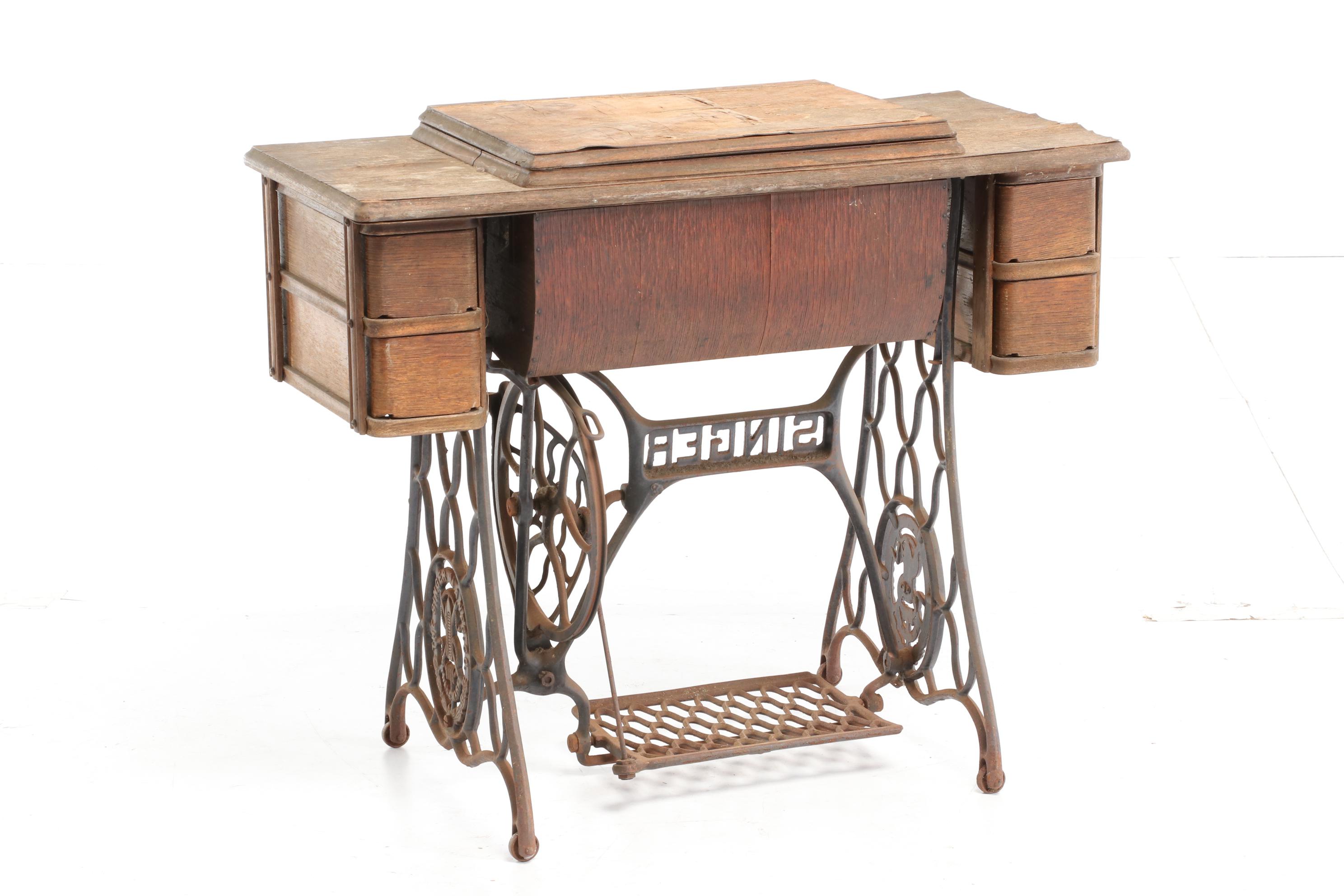 Singer Manufacturing Co. Cast Iron Treadle Bases with Cabinets, Early 20th c.