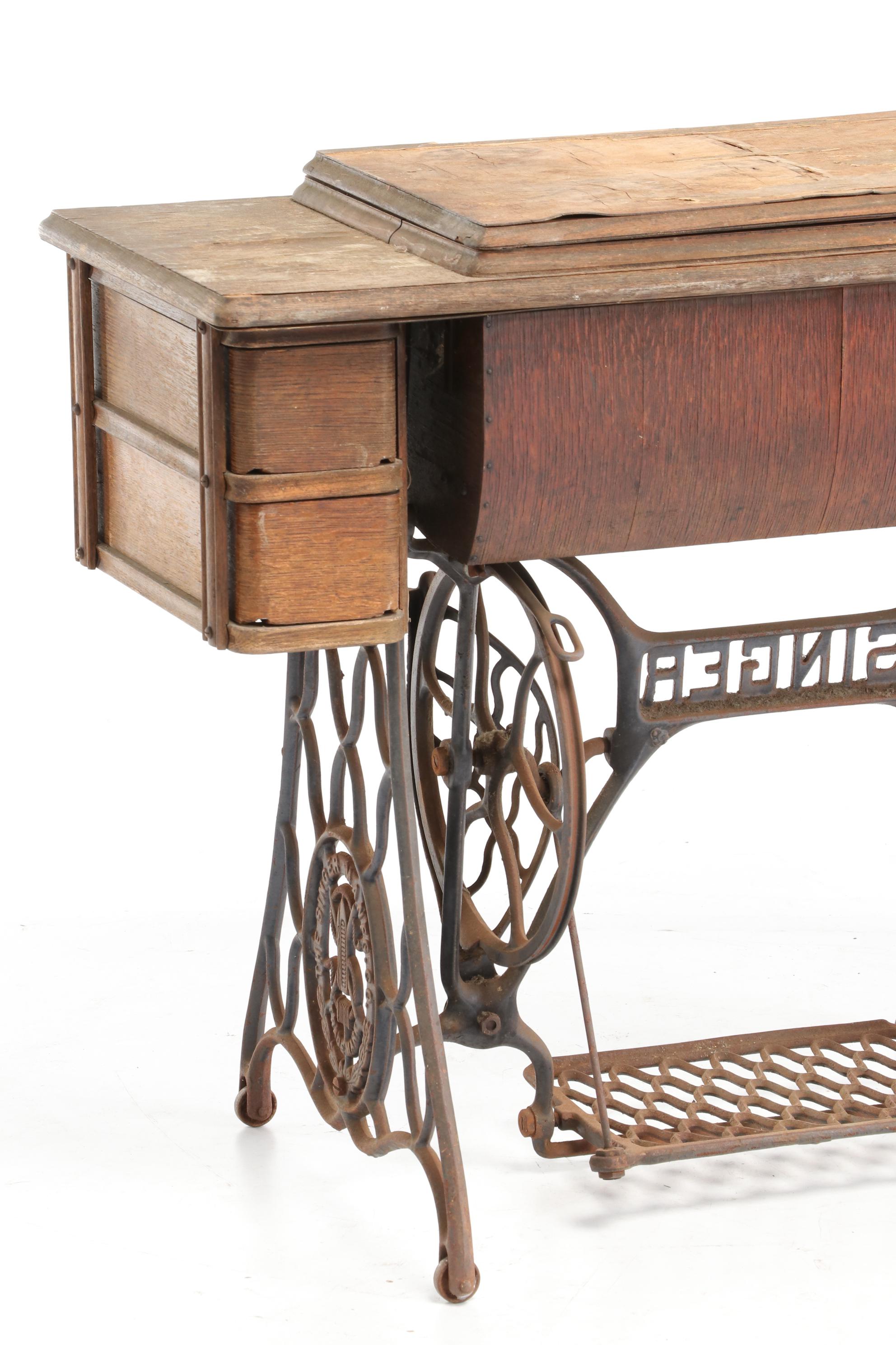 Singer Manufacturing Co. Cast Iron Treadle Bases with Cabinets, Early 20th c.