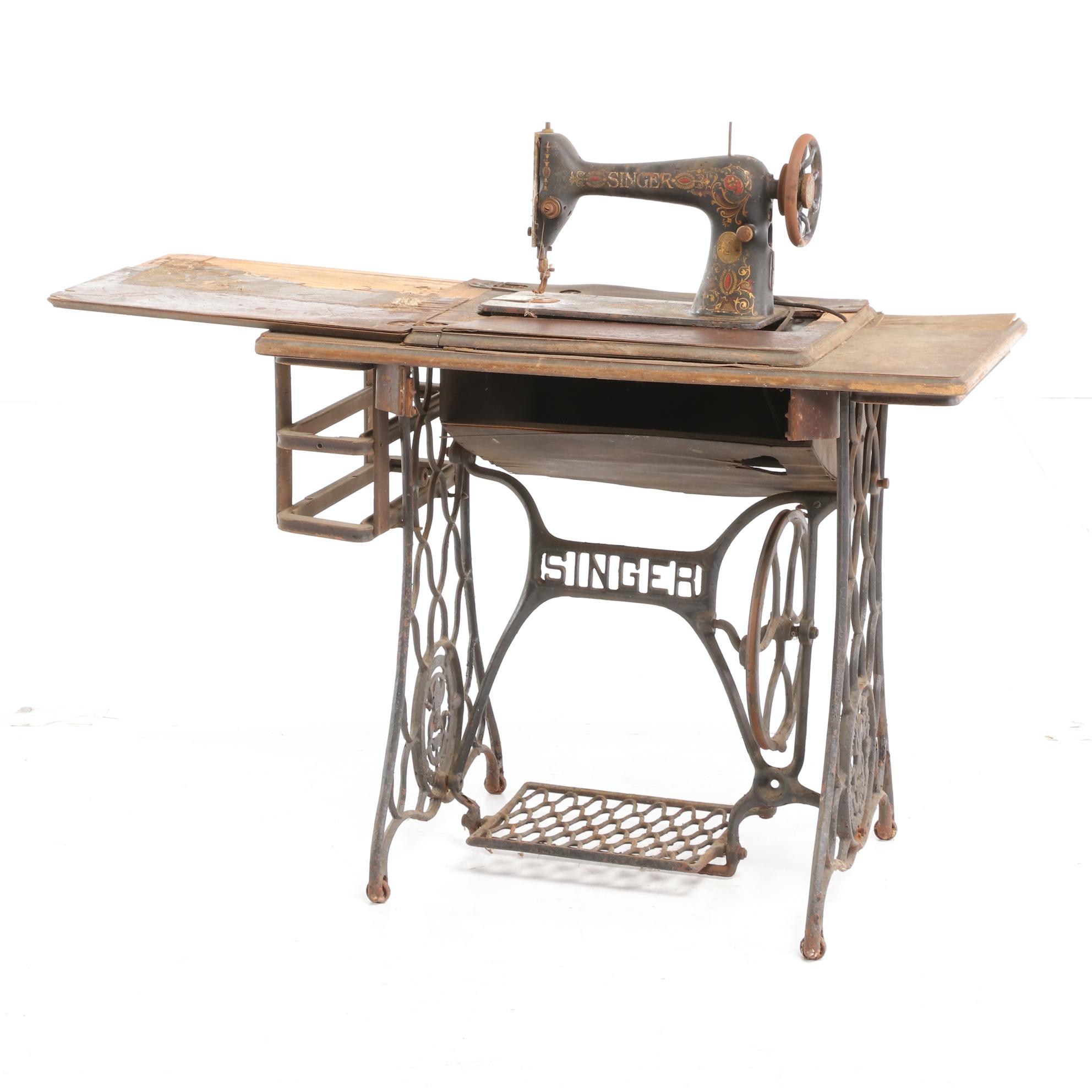 Singer Manufacturing Co. Cast Iron Treadle Bases with Cabinets, Early 20th c.