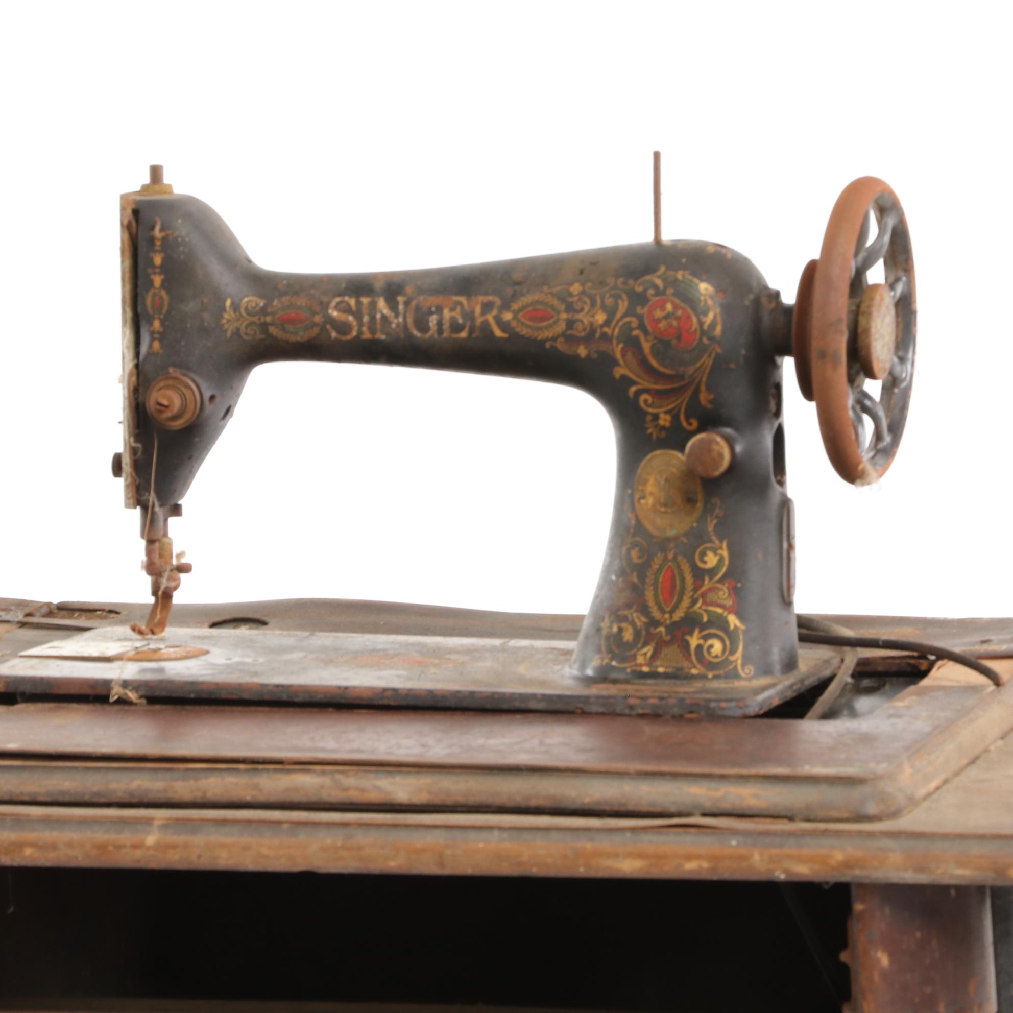 Singer Manufacturing Co. Cast Iron Treadle Bases with Cabinets, Early 20th c.