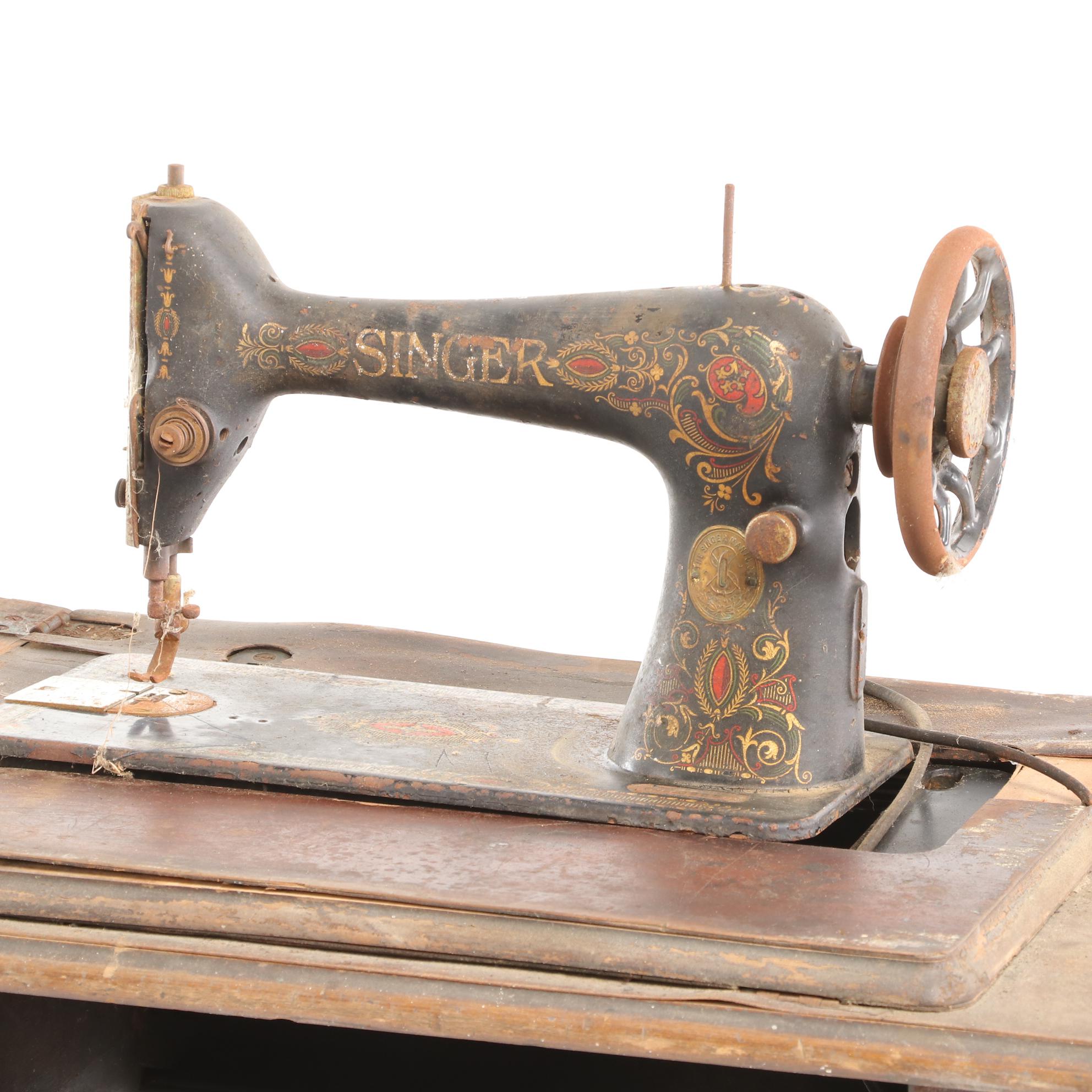Singer Manufacturing Co. Cast Iron Treadle Bases with Cabinets, Early 20th c.
