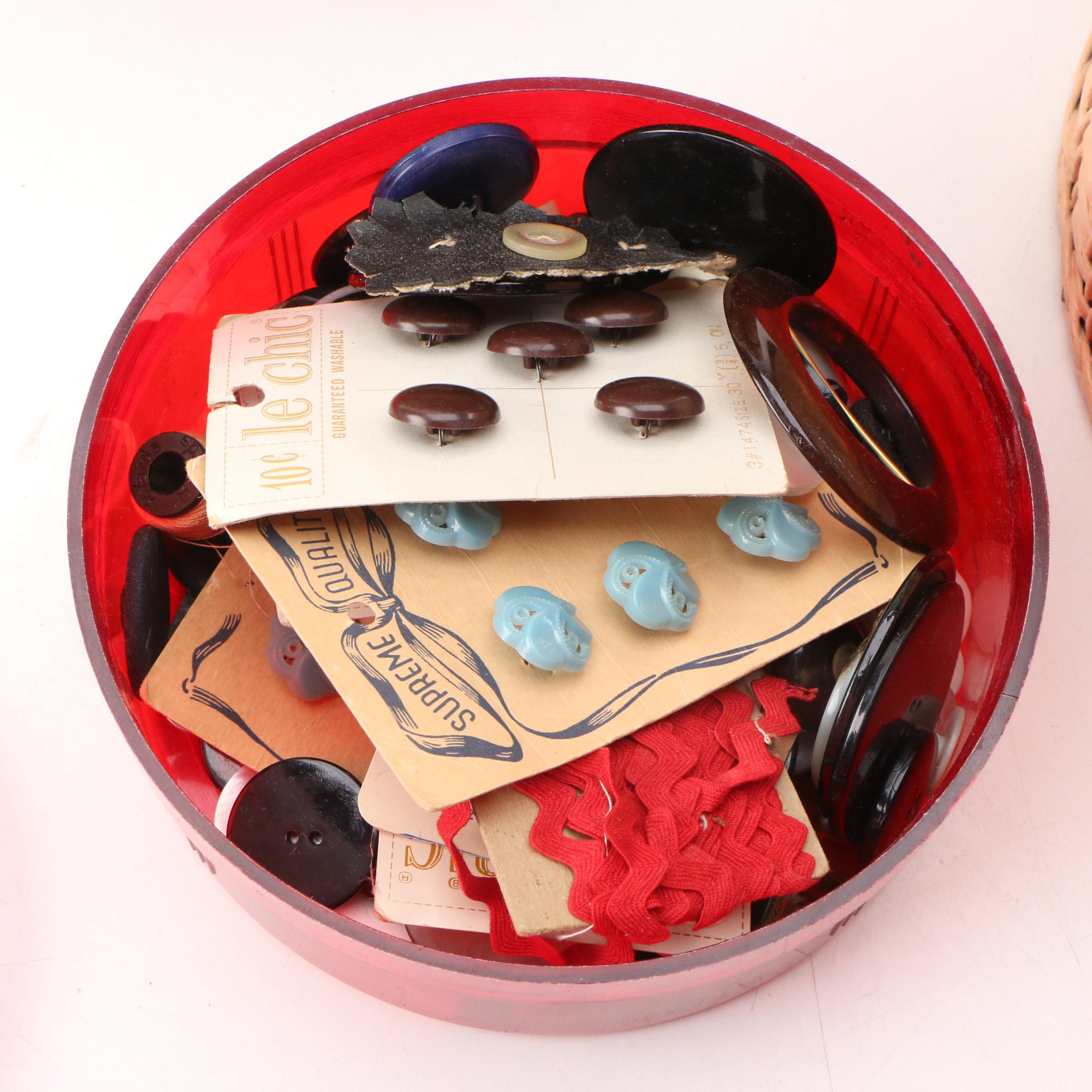 Harvey Sewing Basket with Sewing Supplies and a Pantry Box, Vintage