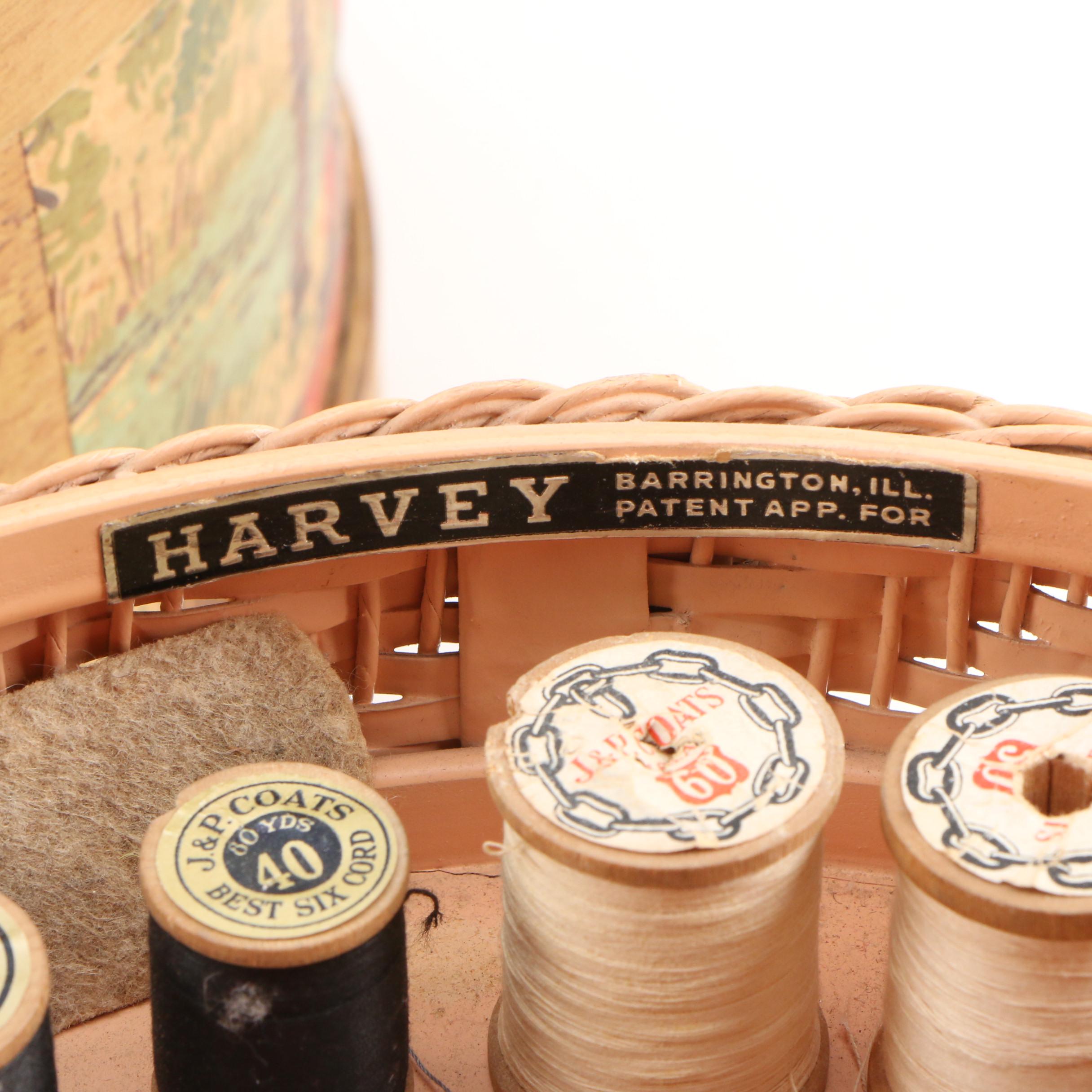 Harvey Sewing Basket with Sewing Supplies and a Pantry Box, Vintage