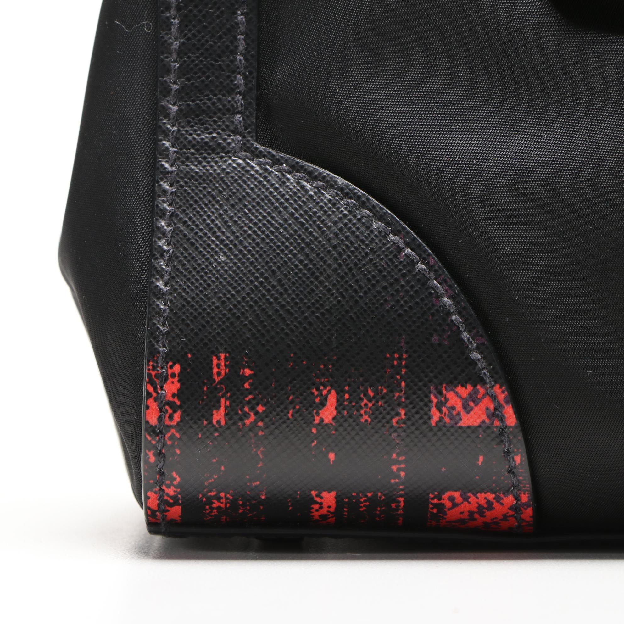 Prada Printed Saffiano Leather and Tessuto Small Turnlock Bag