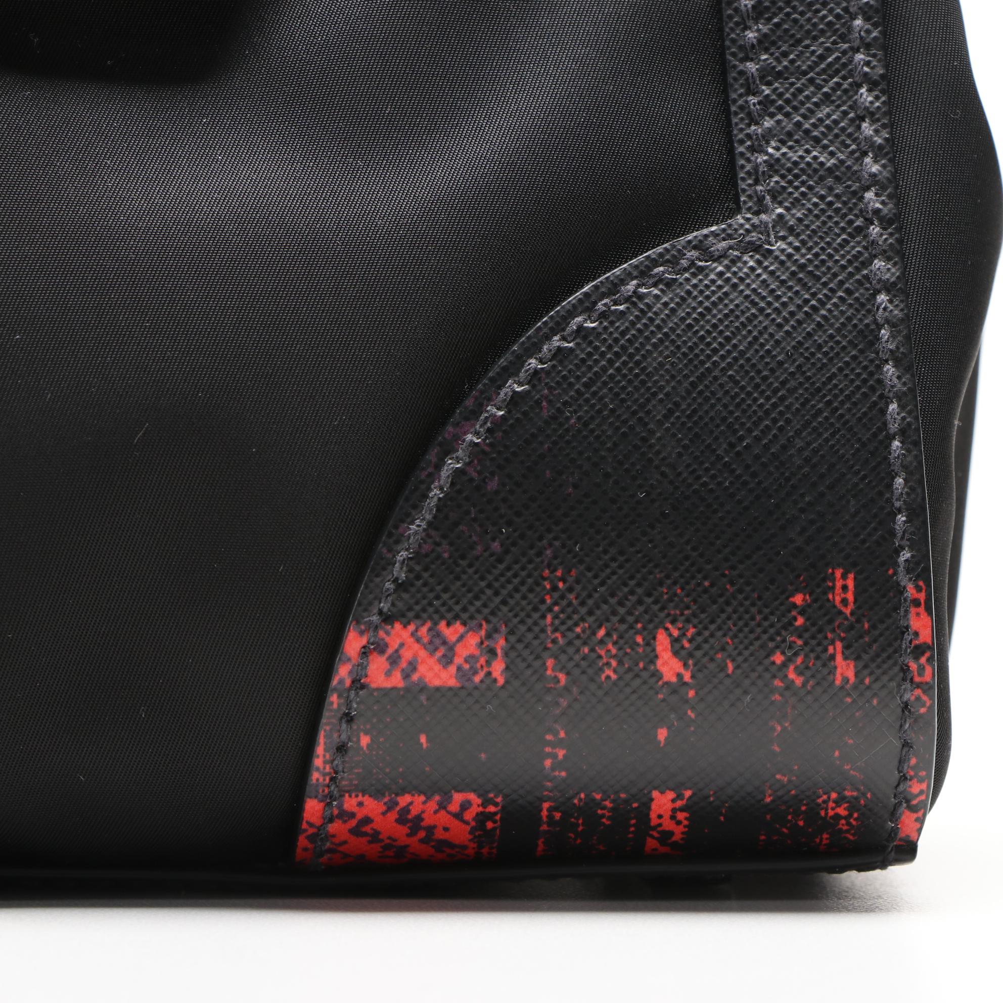 Prada Printed Saffiano Leather and Tessuto Small Turnlock Bag