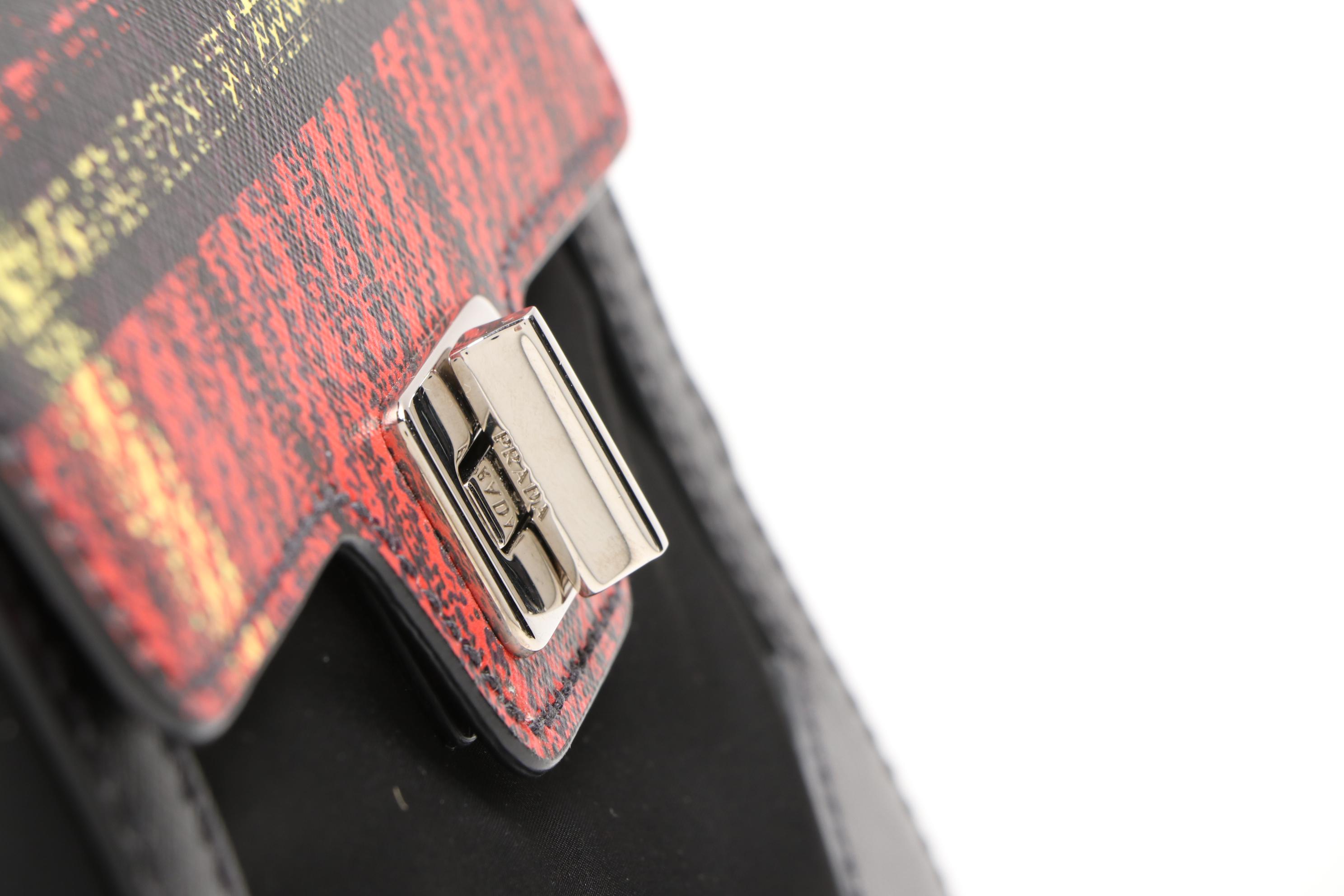 Prada Printed Saffiano Leather and Tessuto Small Turnlock Bag