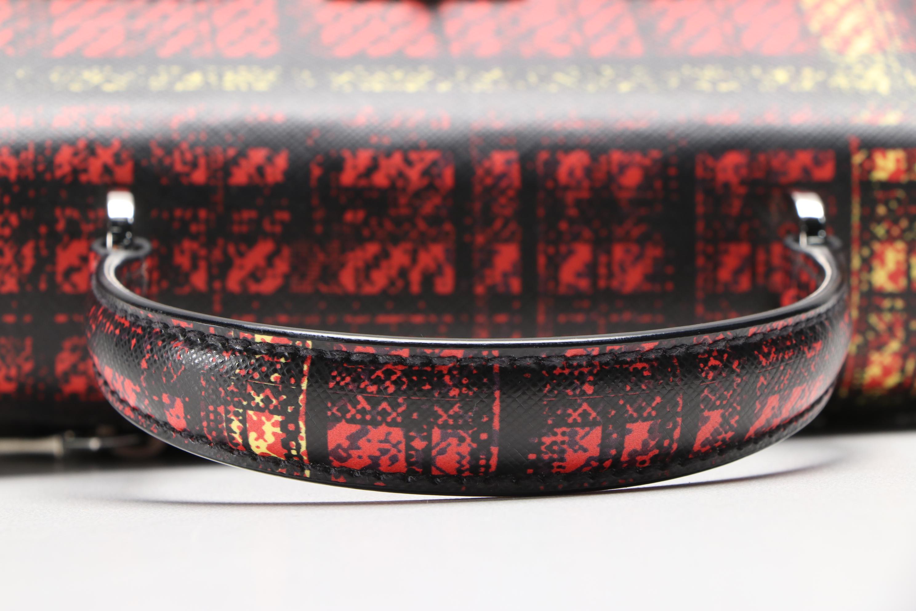 Prada Printed Saffiano Leather and Tessuto Small Turnlock Bag