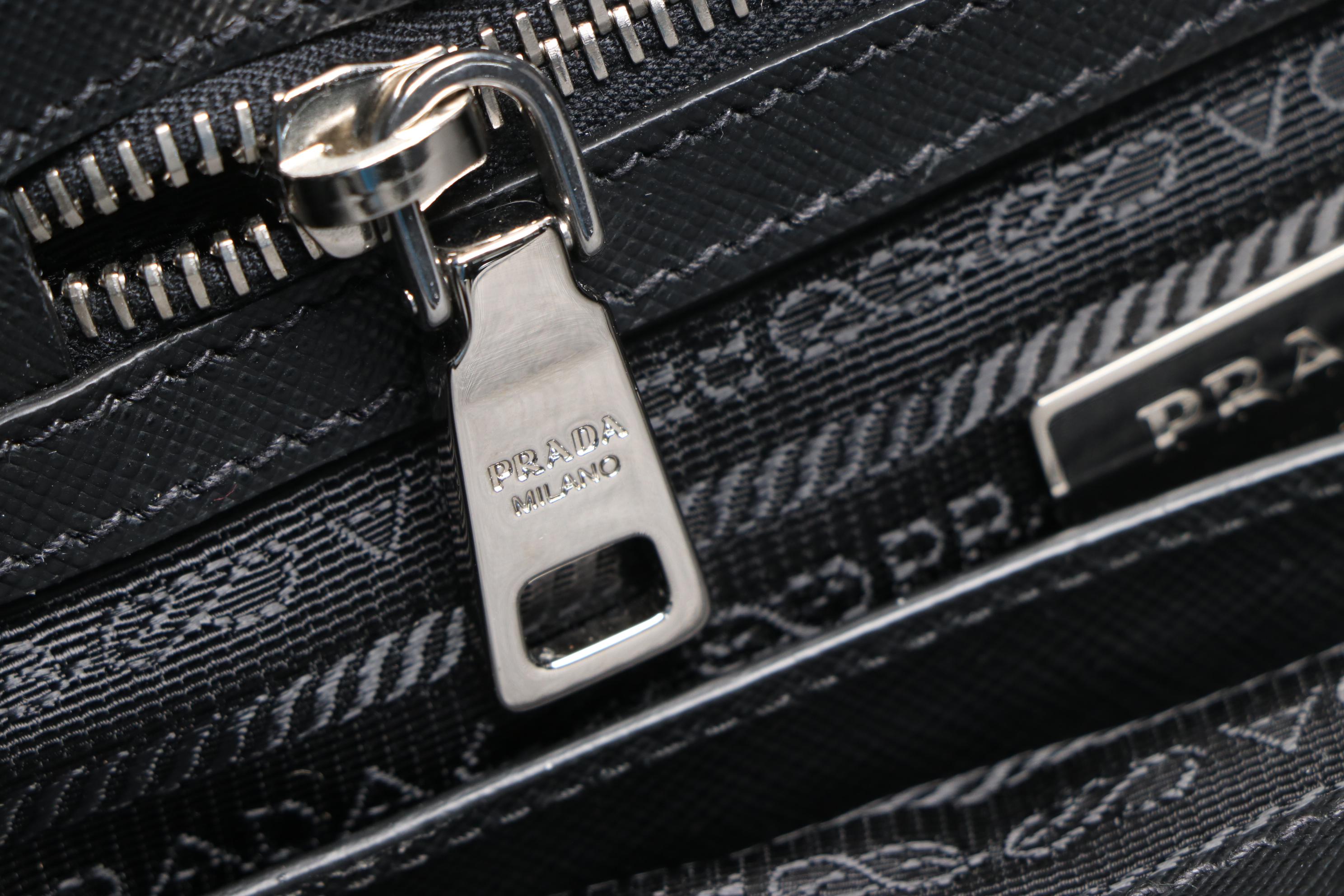 Prada Printed Saffiano Leather and Tessuto Small Turnlock Bag