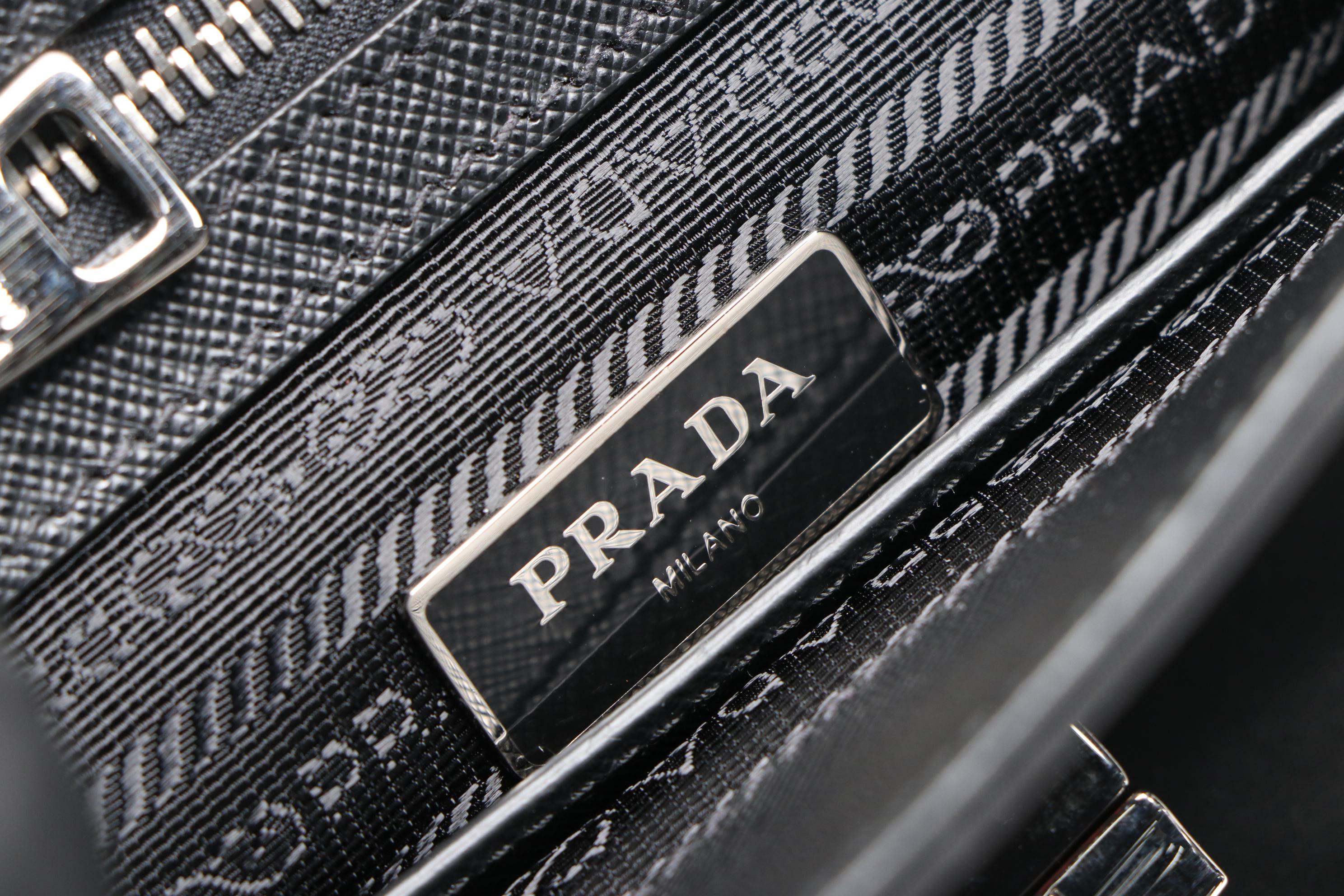 Prada Printed Saffiano Leather and Tessuto Small Turnlock Bag