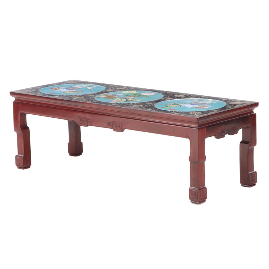 Chinese Stained Hardwood and Cloisonné Inlaid Coffee Table