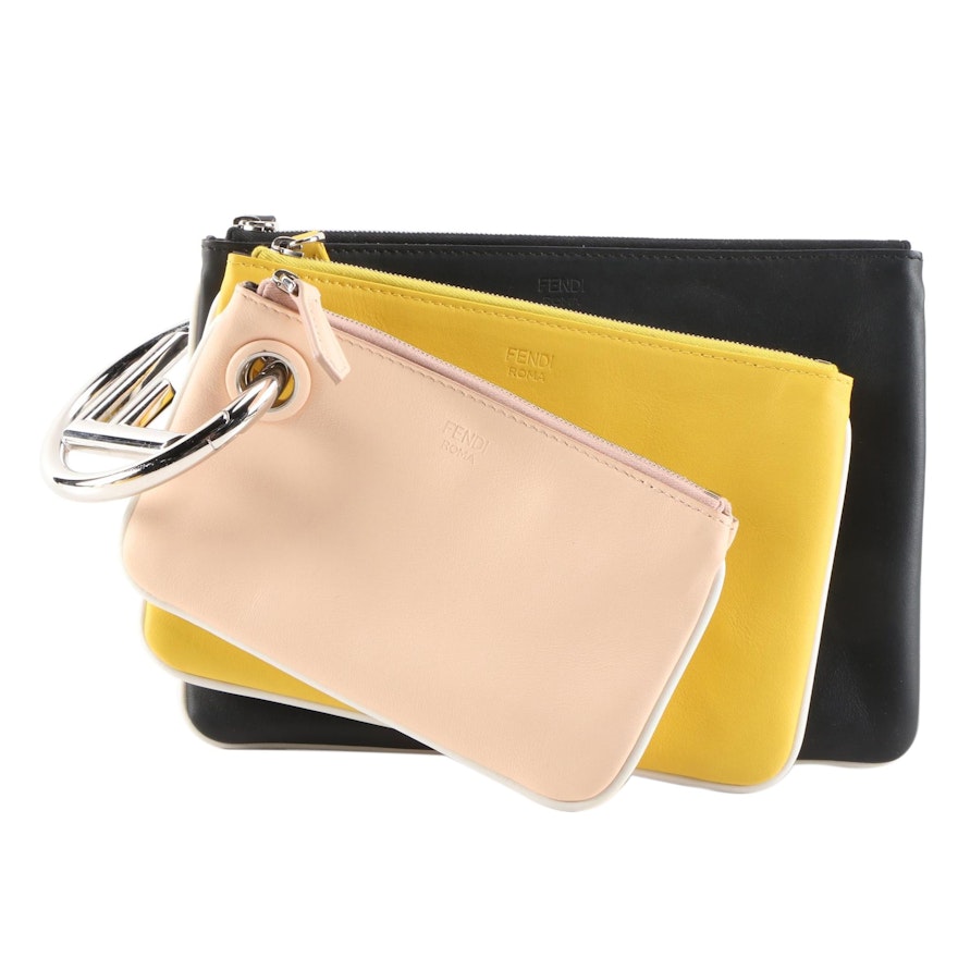 Fendi Multicolor Calfskin Leather Triplette Pouch Set