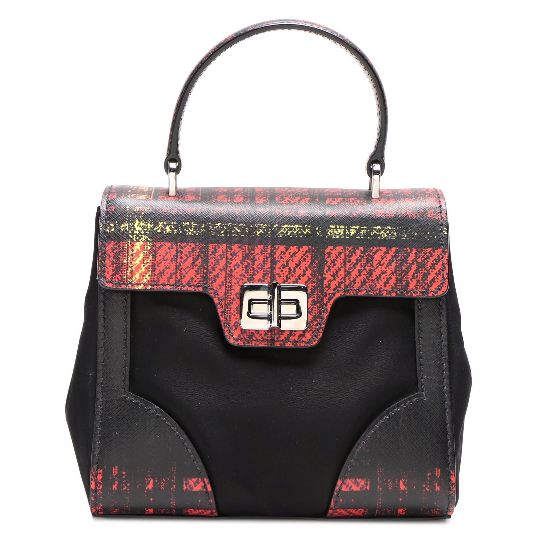 Prada Printed Saffiano Leather and Tessuto Small Turnlock Bag
