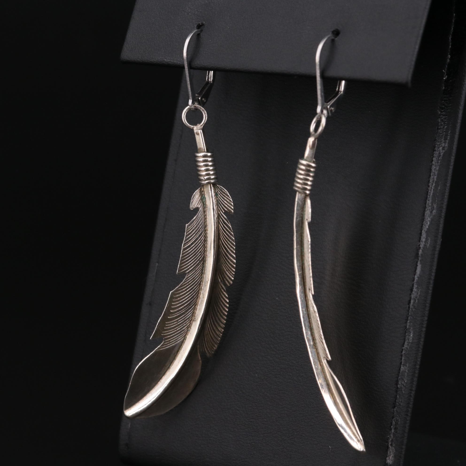 Bobby Lujan Taso Pueblo Sterling Silver Dangle Earrings