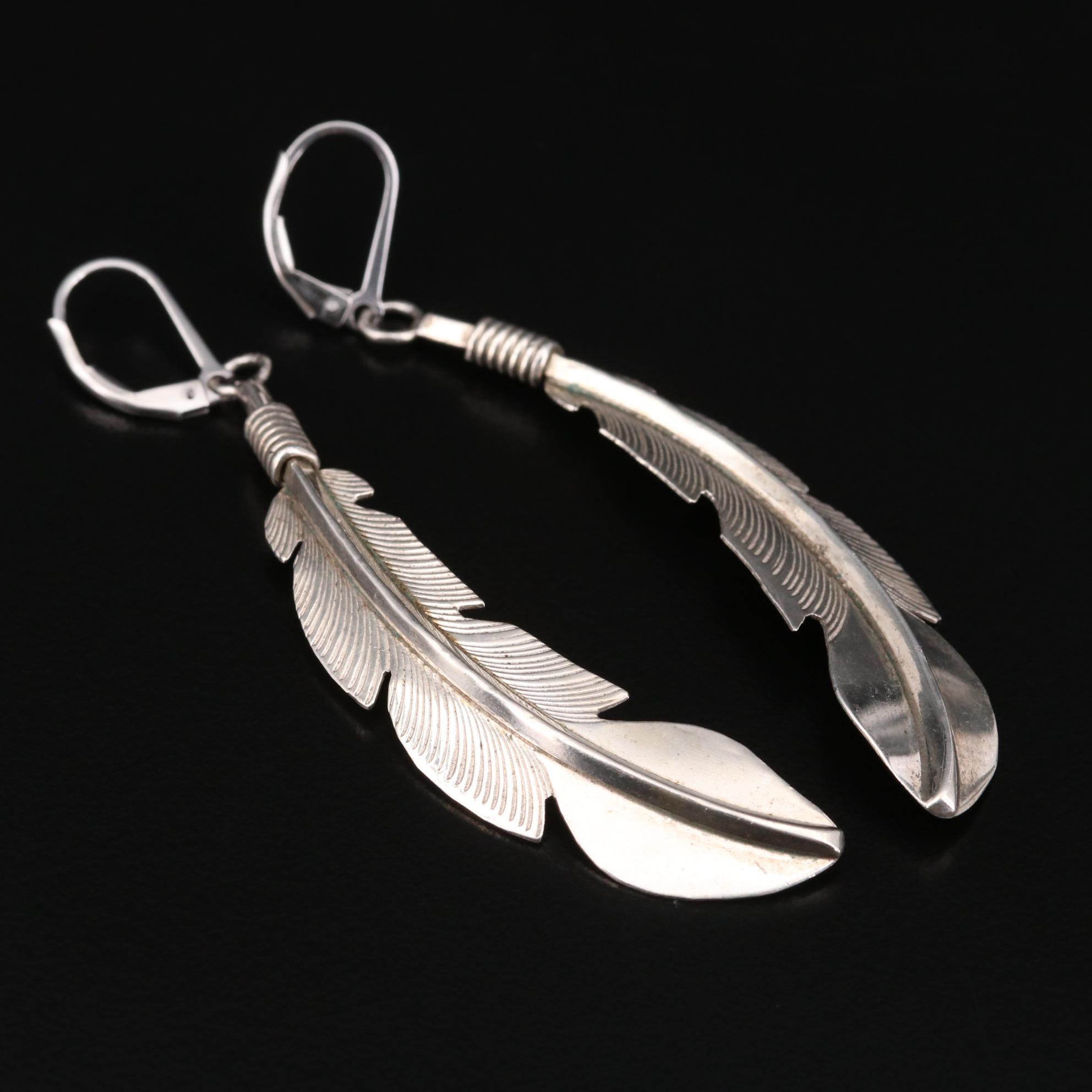 Bobby Lujan Taso Pueblo Sterling Silver Dangle Earrings