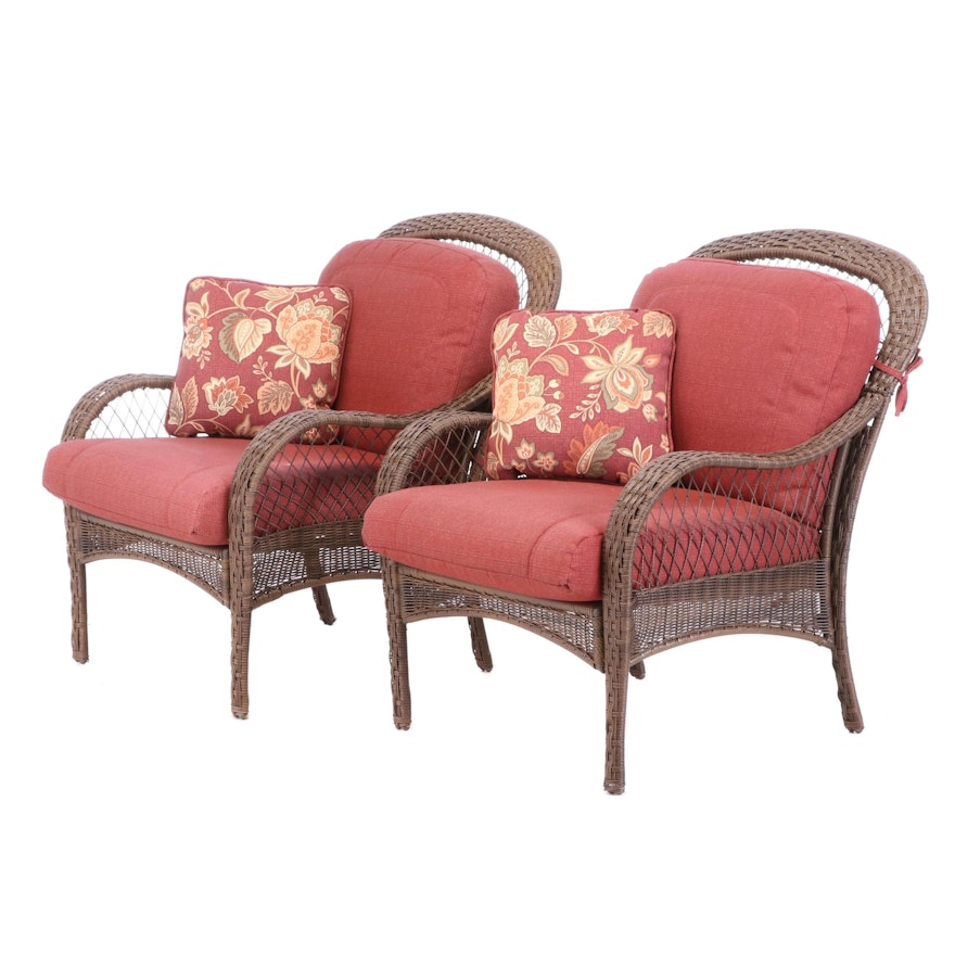 Pair of Synthetic Wicker Lounge Chairs
