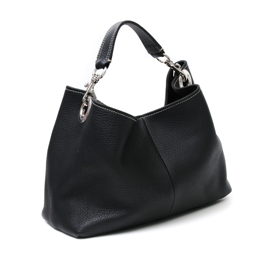 Miu Miu Black Pebbled Leather Shoulder Bag with Contrast Stitching