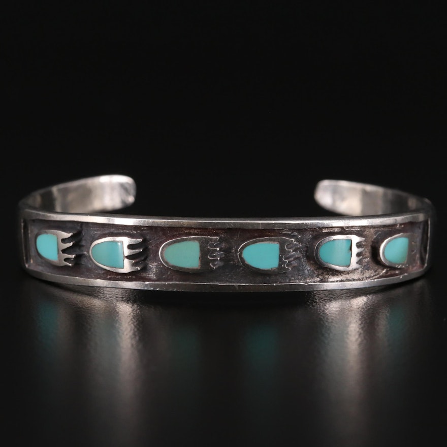 Sterling Silver Turquoise Bear Paw Shadow Cuff