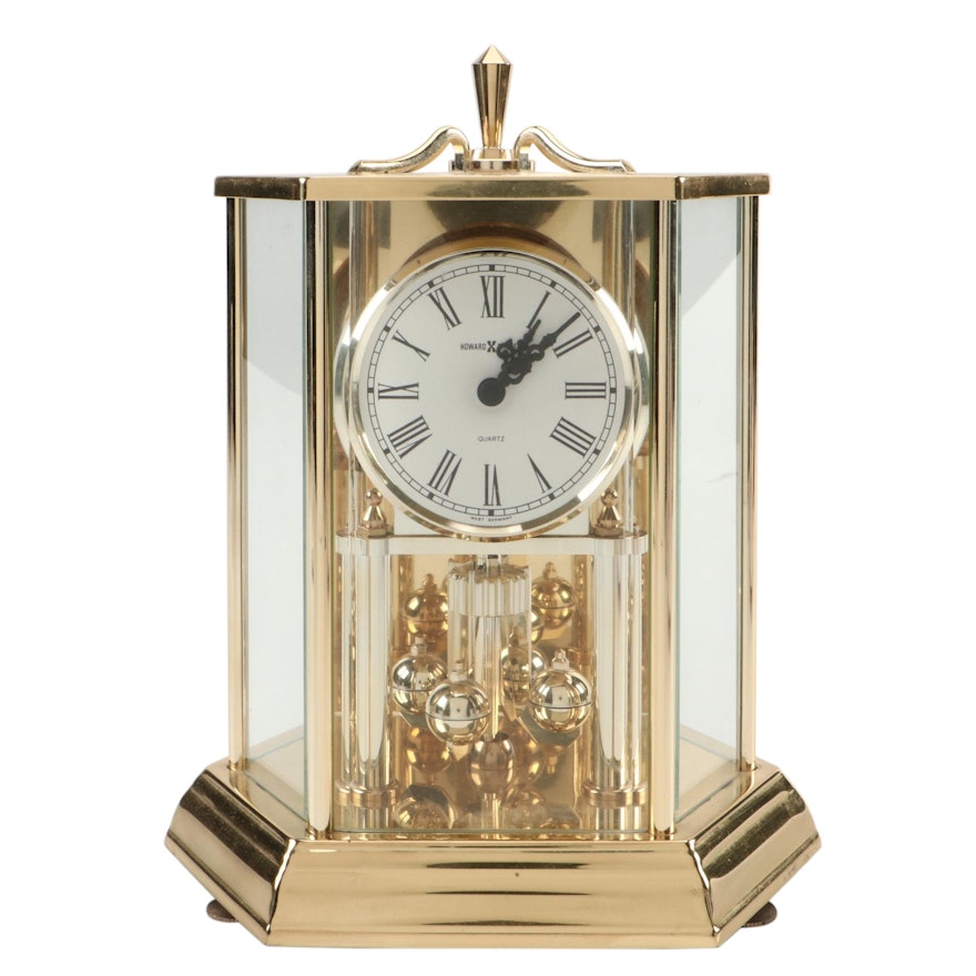 Howard Miller Brass and Glass Anniversary Clock, Late 20th Century