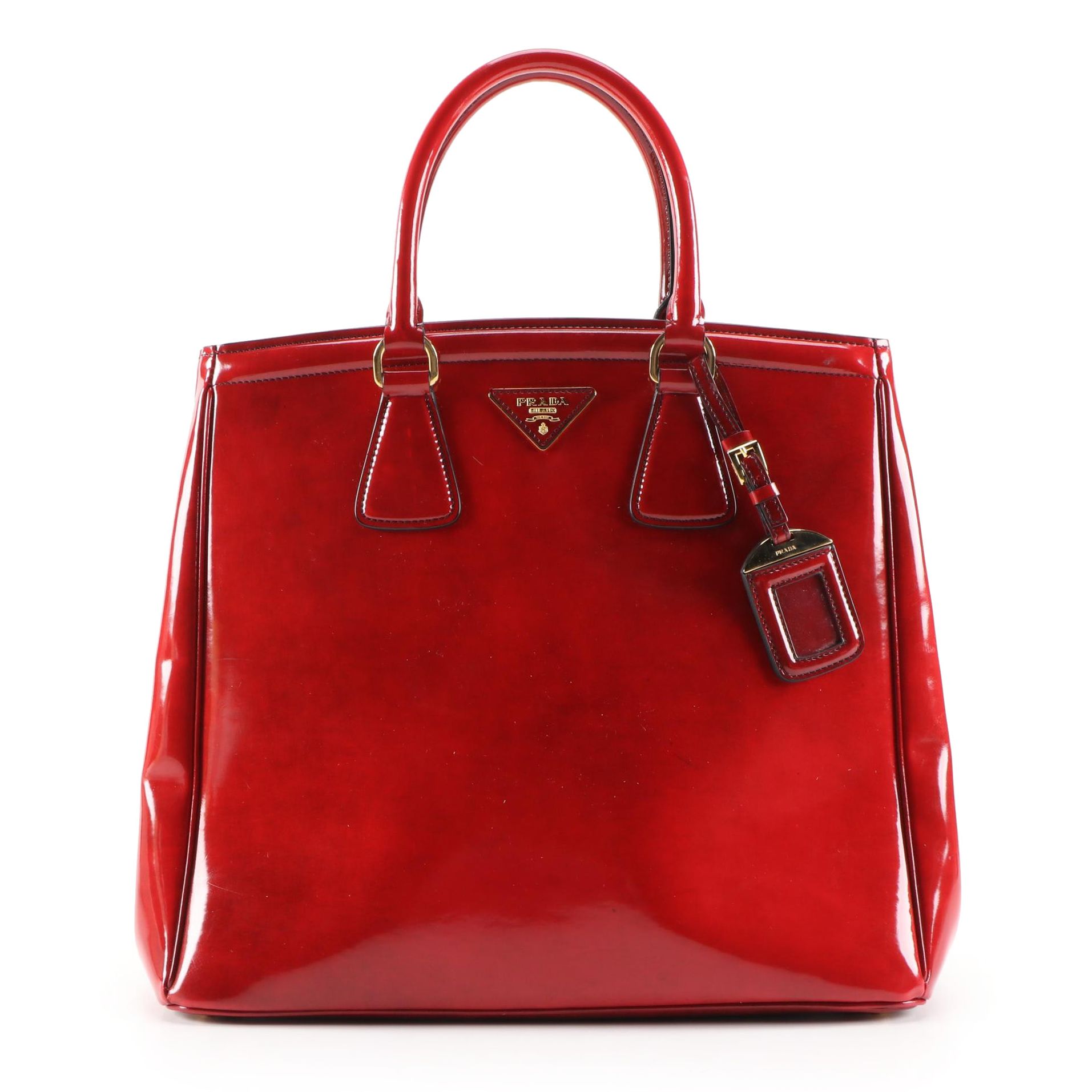 Prada Red Patent Leather Tote Handbag