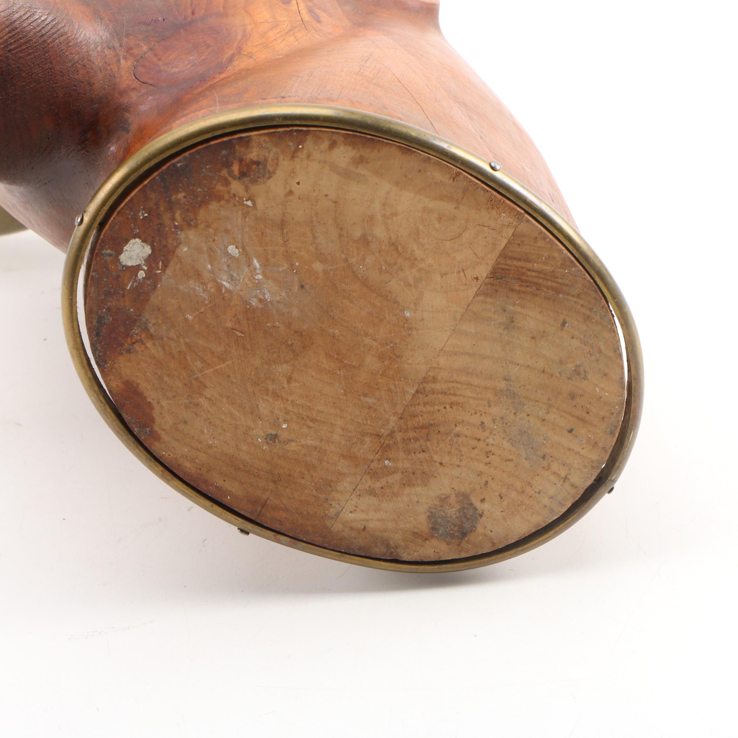 Carved Wood and Brass Bull's Head Sculpture