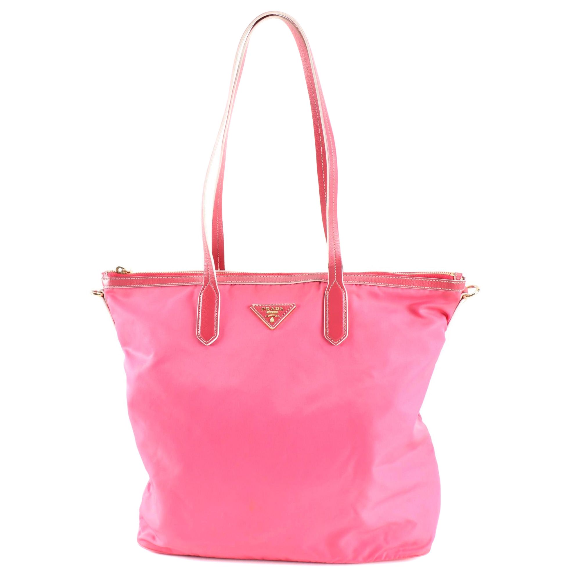 Prada Pink Tessuto Nylon and Leather Two-Way Tote Bag