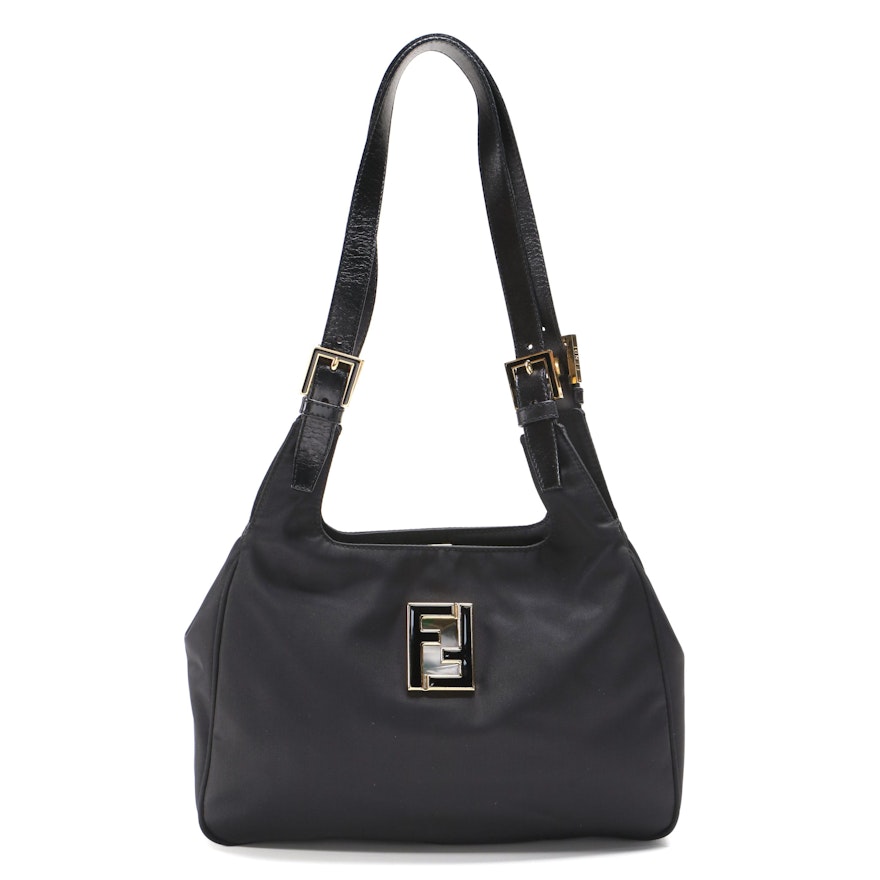 Fendi Black Nylon Medium Logo Tote