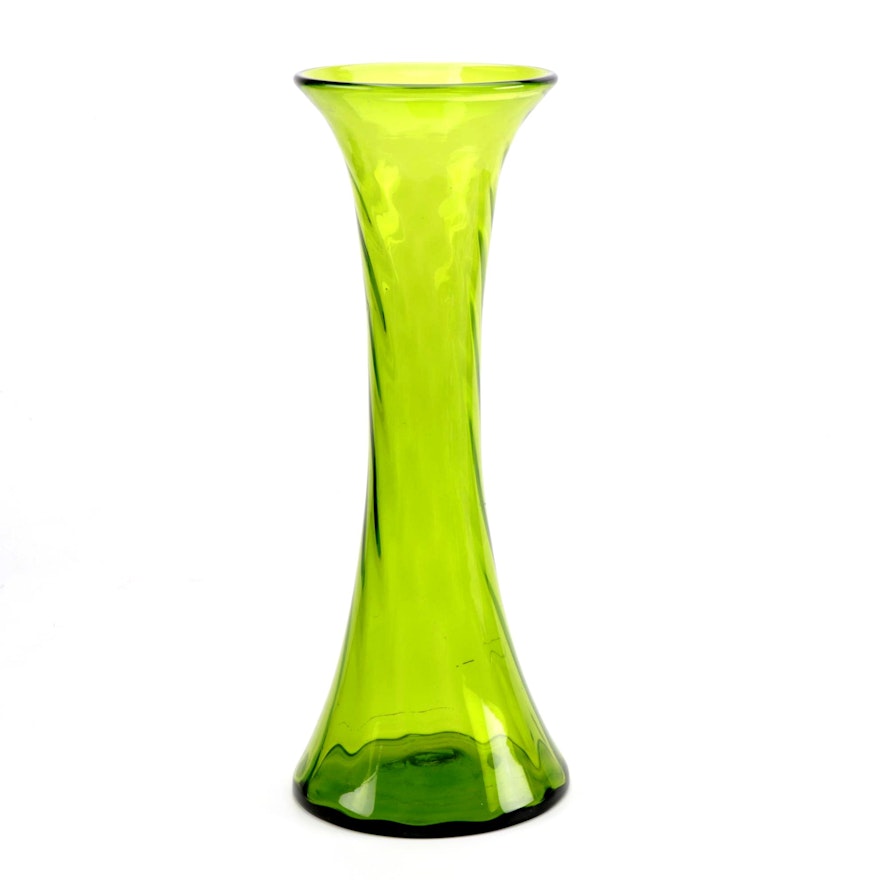 Large Green Blenko Blown Art Glass Floor Vase