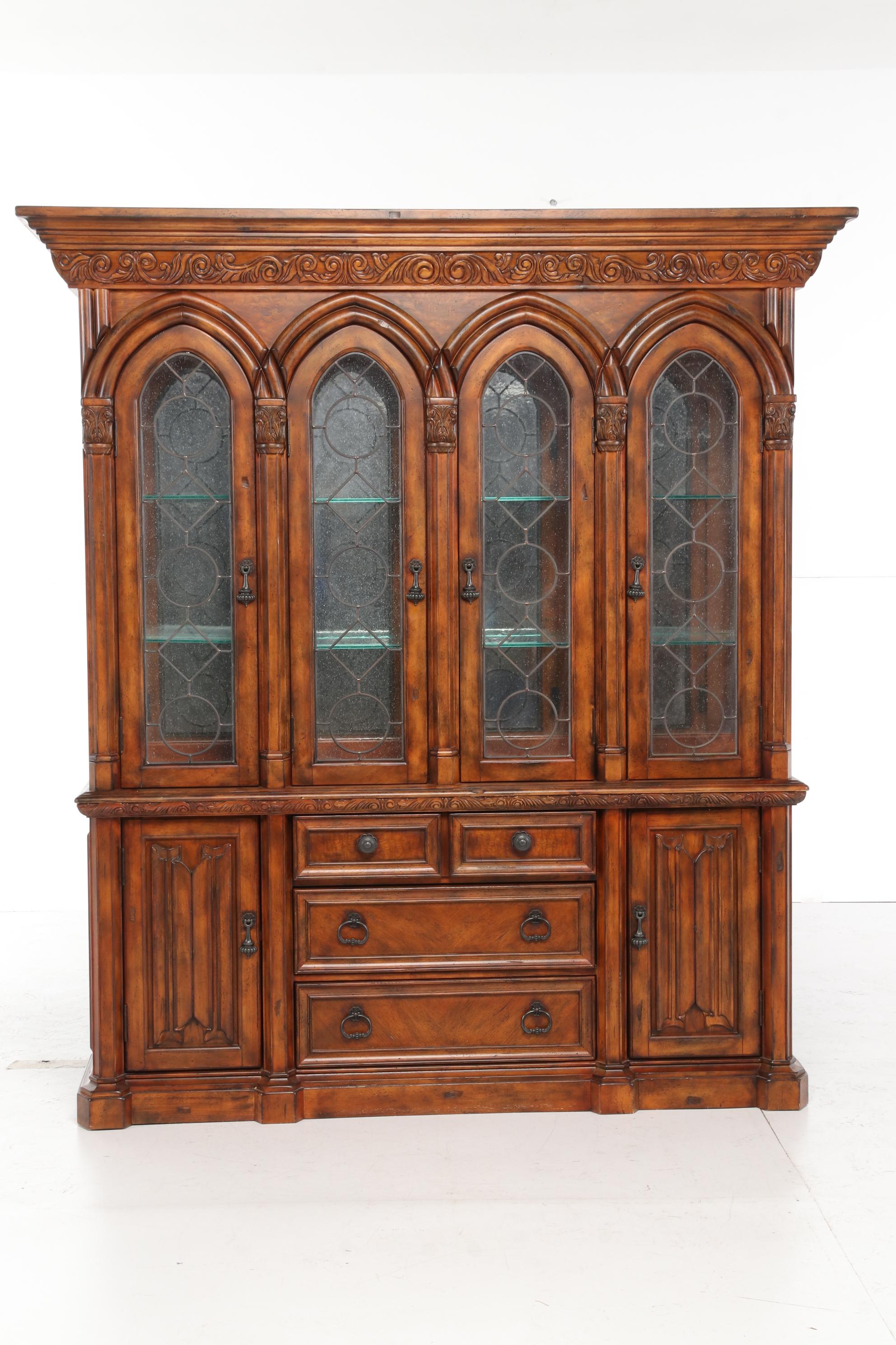 Broyhill Gothic Style Walnut-Stained China Cabinet
