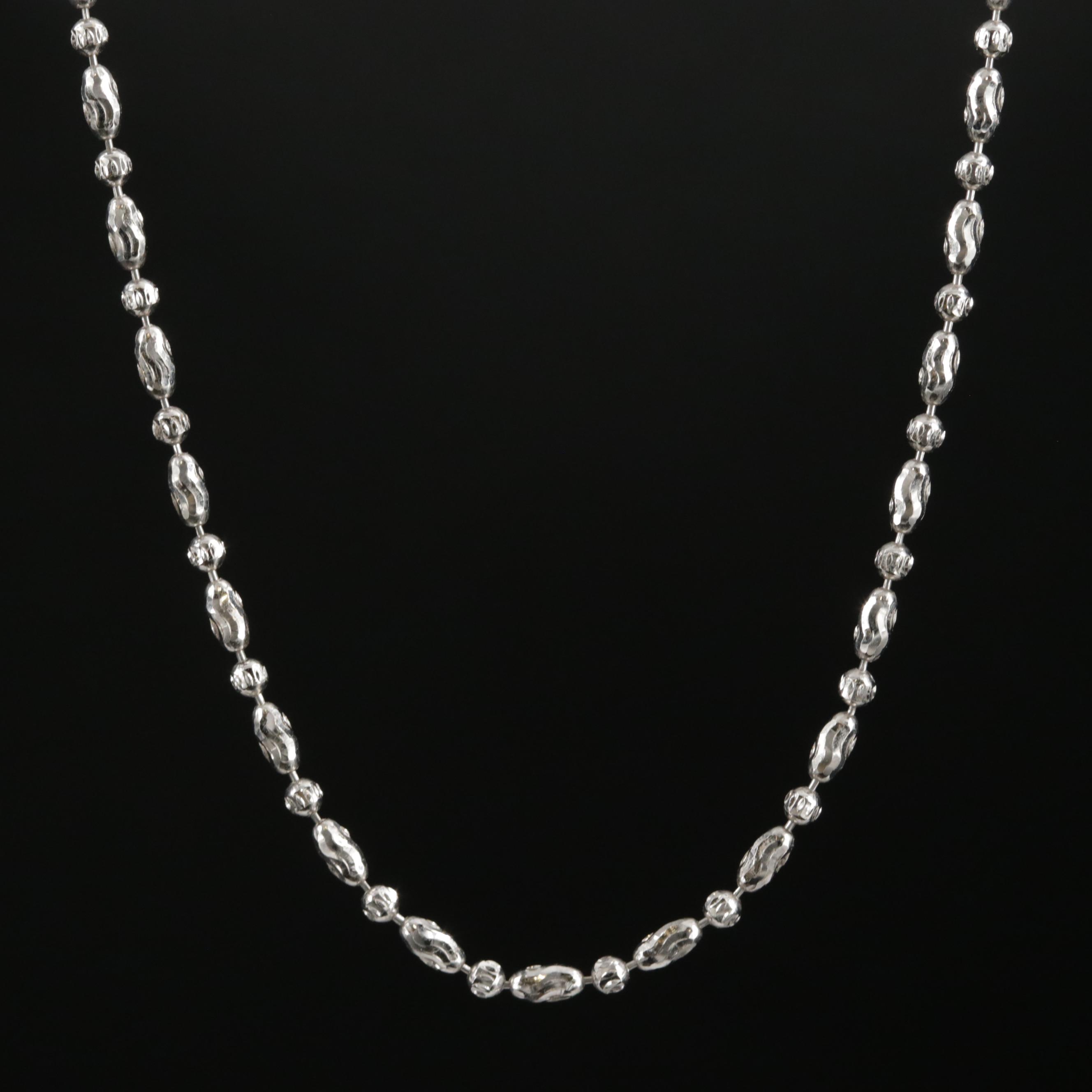 14K White Gold Fancy Ball Chain Necklace