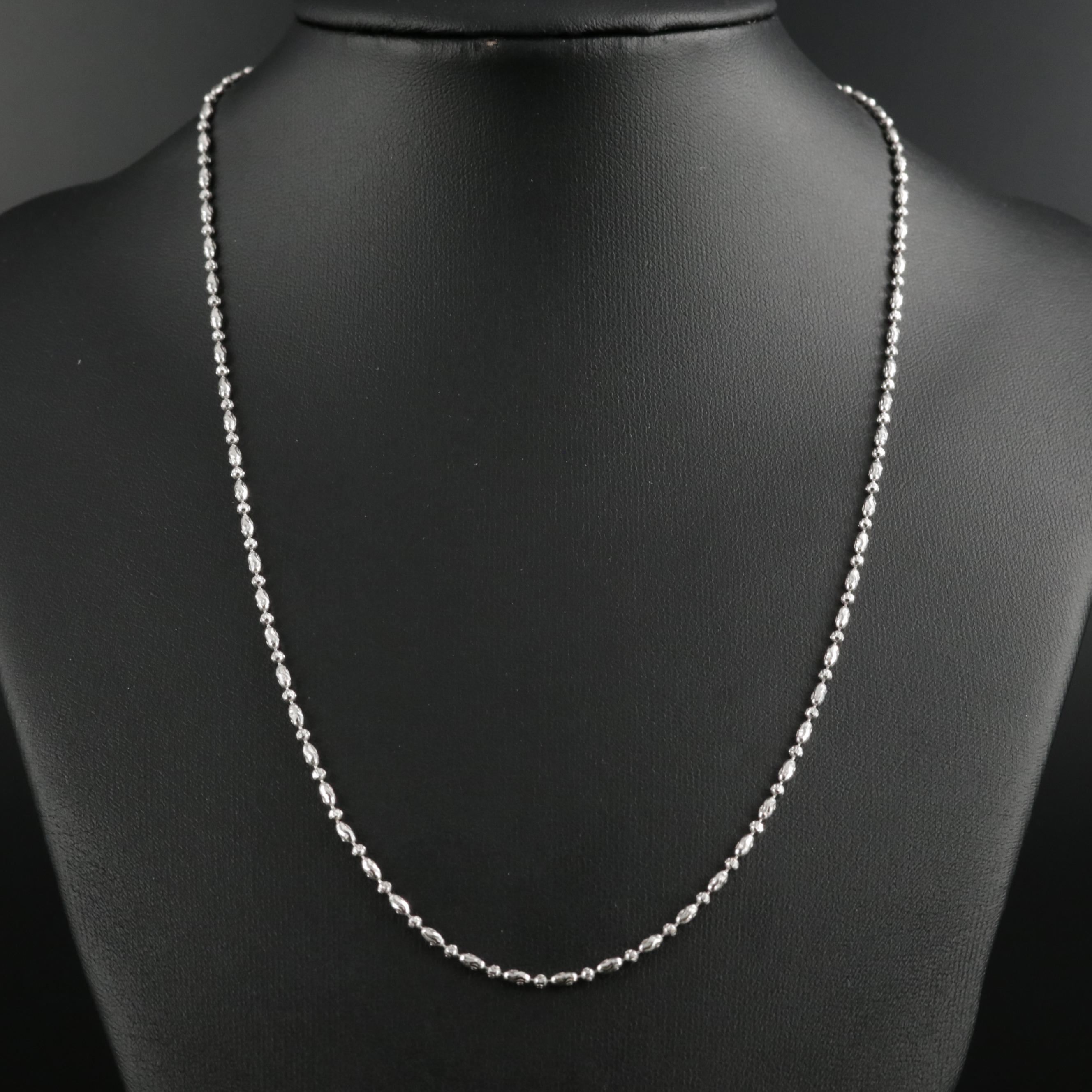 14K White Gold Fancy Ball Chain Necklace