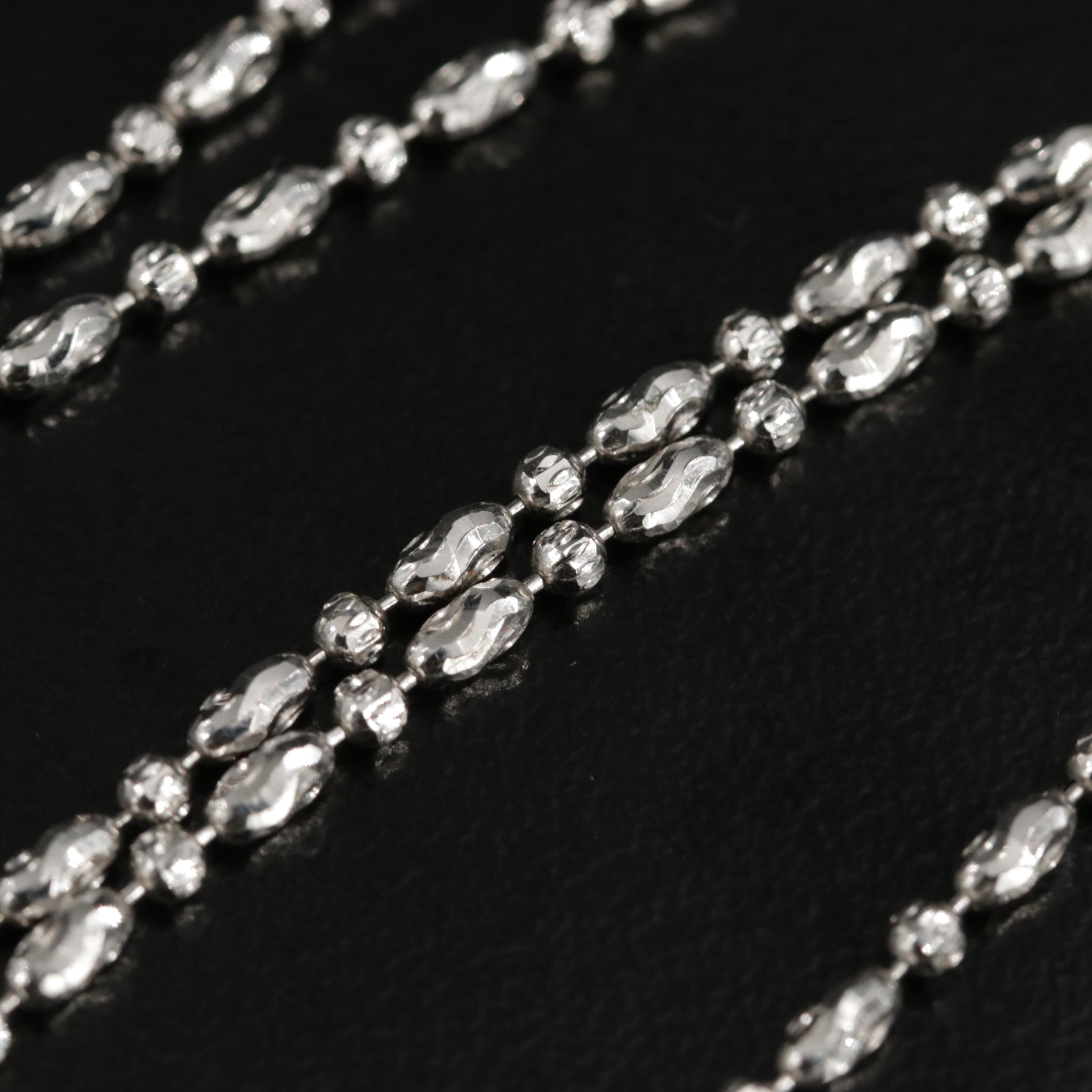 14K White Gold Fancy Ball Chain Necklace