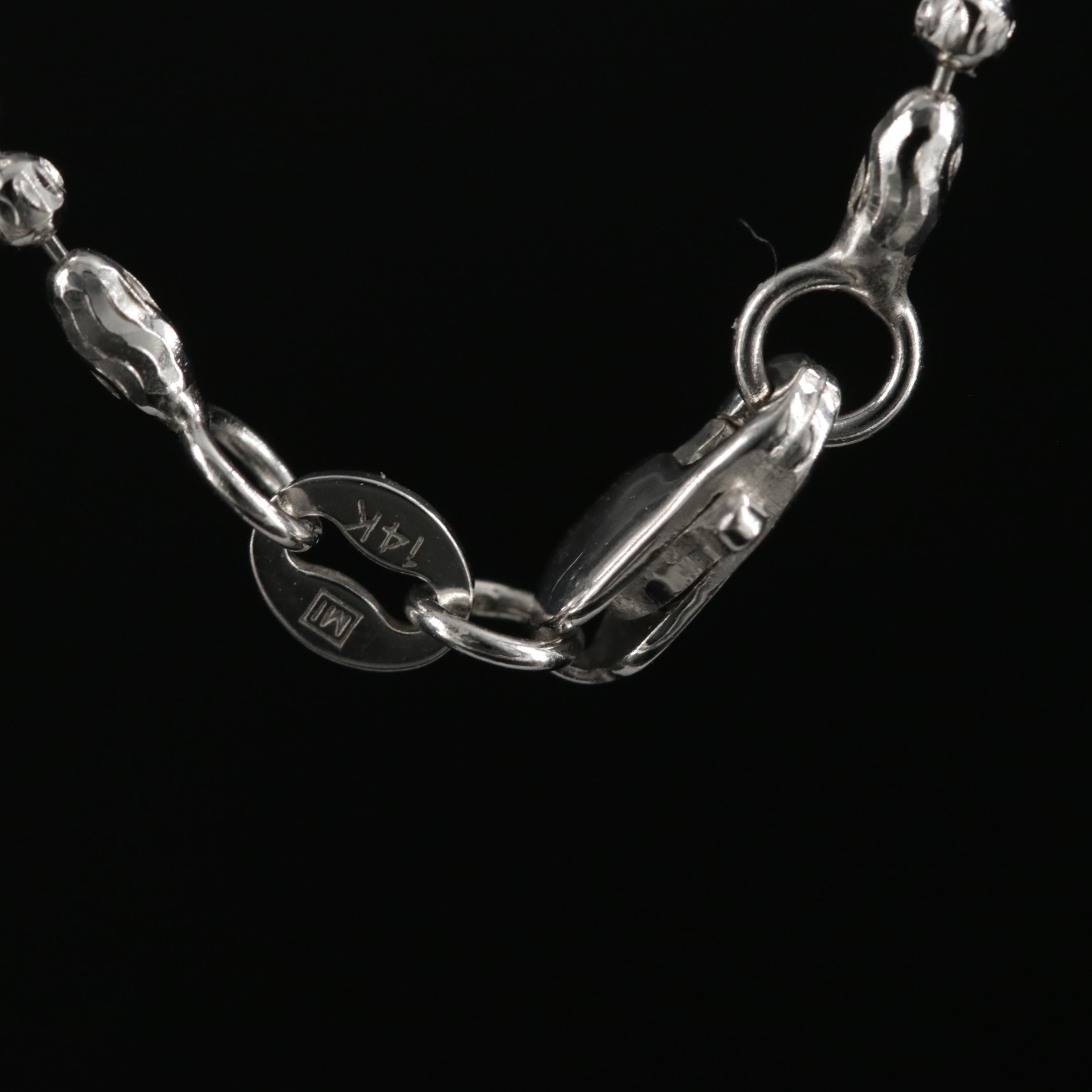 14K White Gold Fancy Ball Chain Necklace