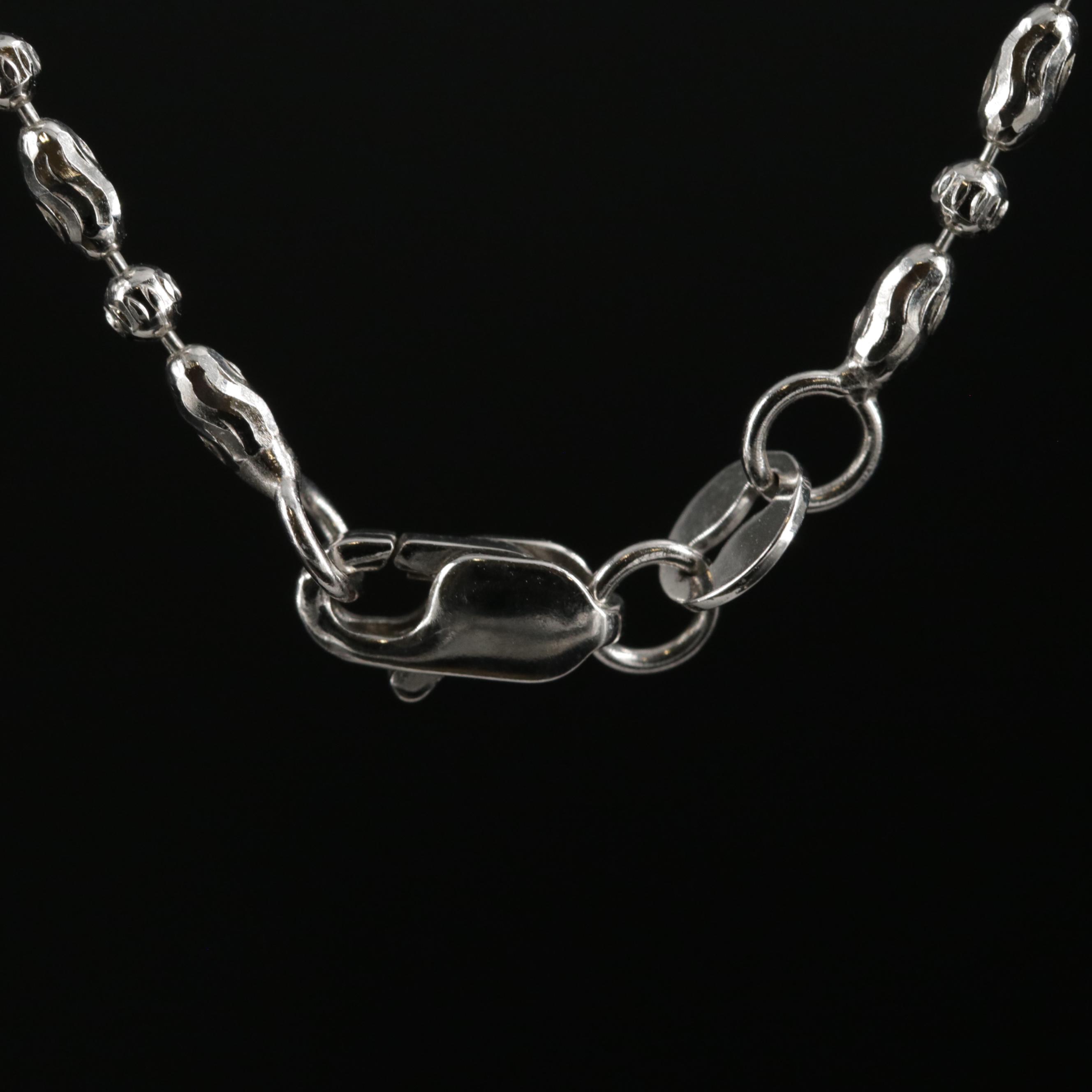 14K White Gold Fancy Ball Chain Necklace