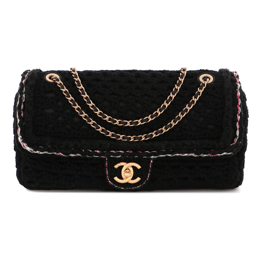 Chanel Black Crochet Cayo Coco Medium Flap Bag