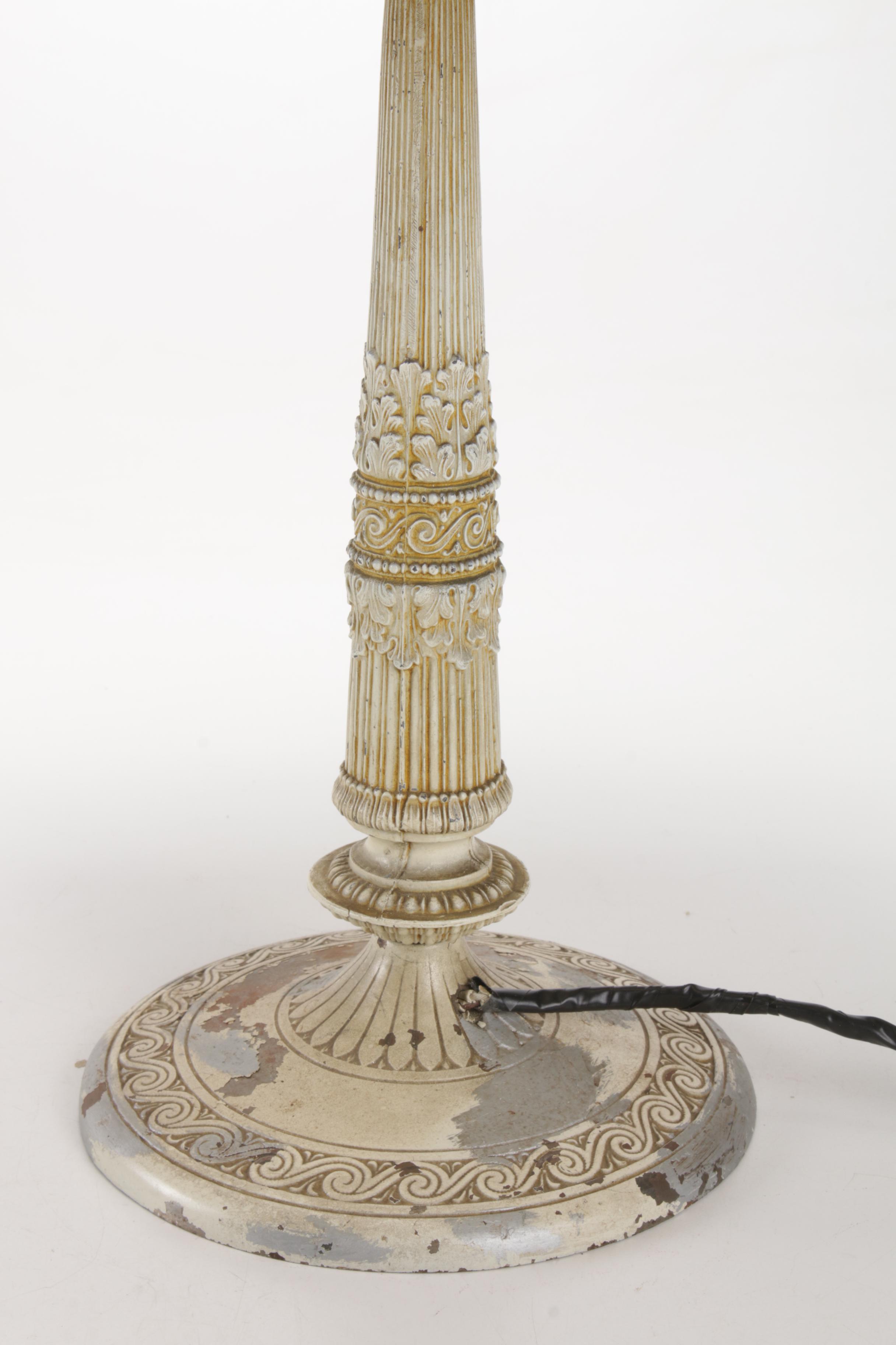Miller Lamp Co. Gilt Metal Lamp with Slag Glass Shade, Early 20th C.