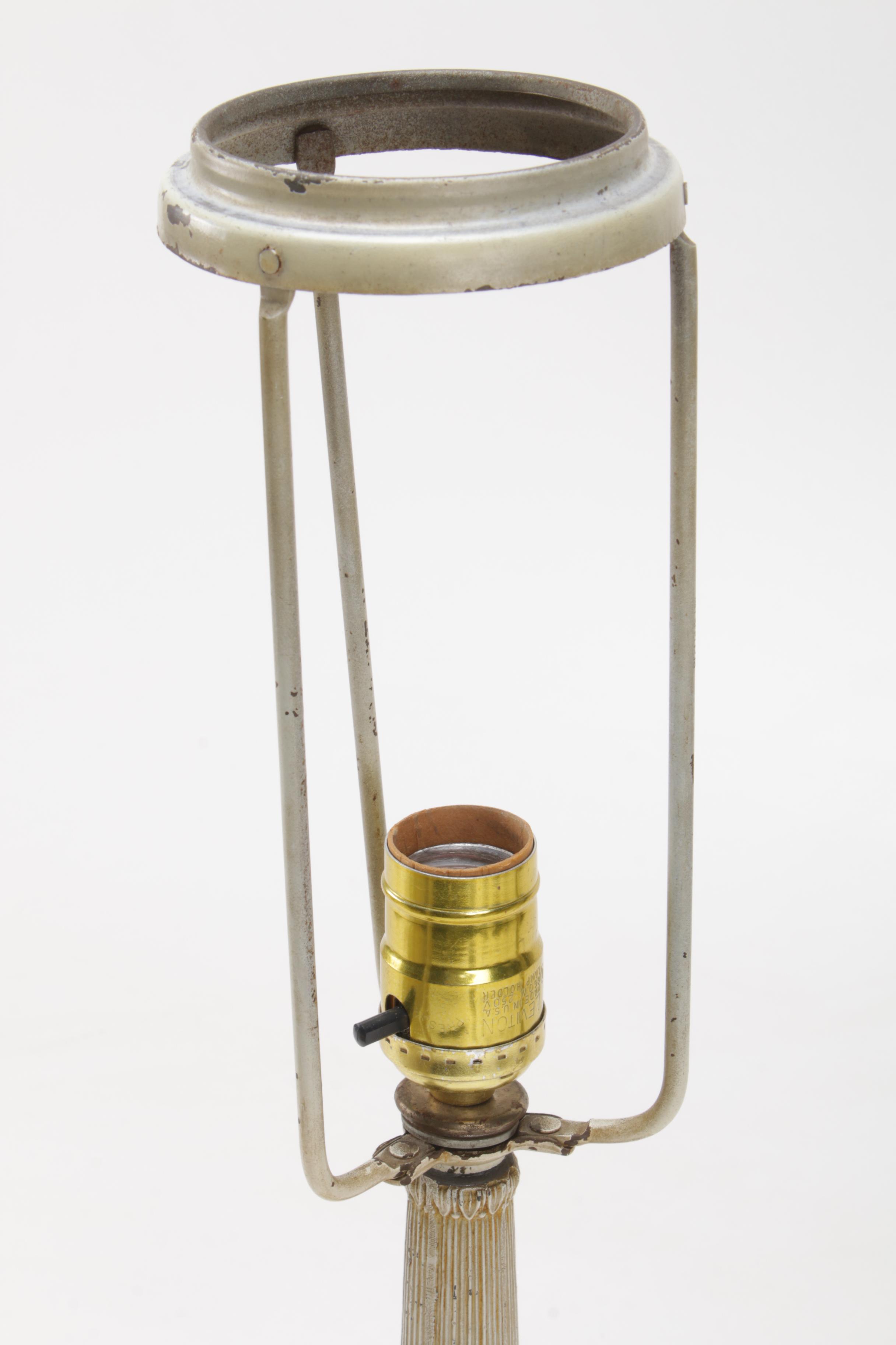 Miller Lamp Co. Gilt Metal Lamp with Slag Glass Shade, Early 20th C.