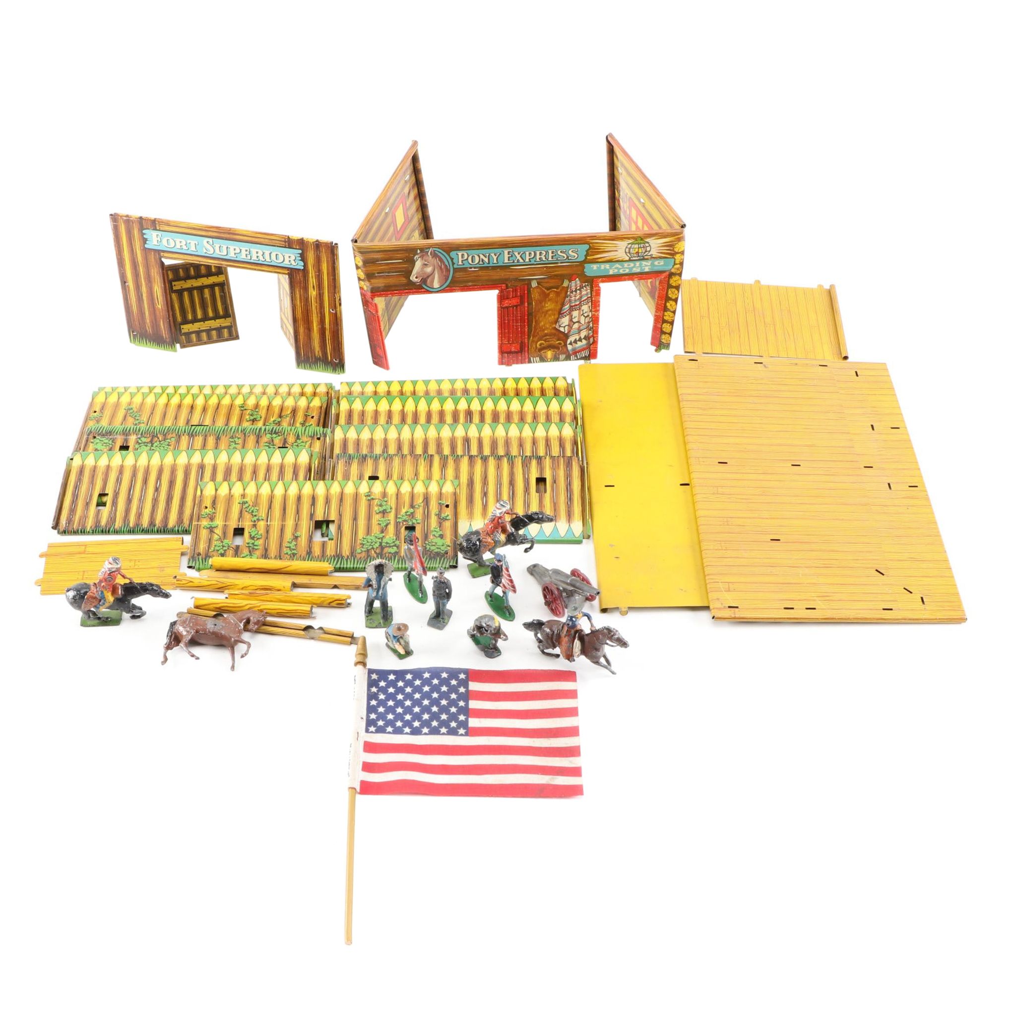 Pony Express Trading Post and Fort Superior Western Play Sets with Lead Figures