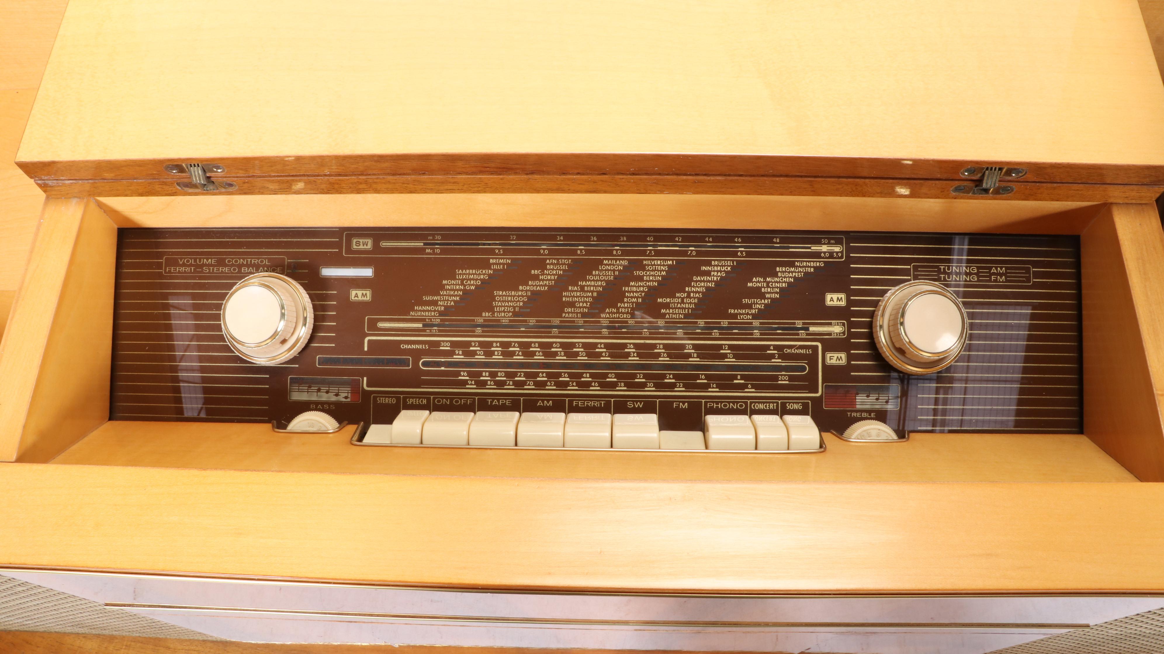 Telefunken "Radio-Phono-Console 1212" in Mid Century Modern Walnut Cabinet